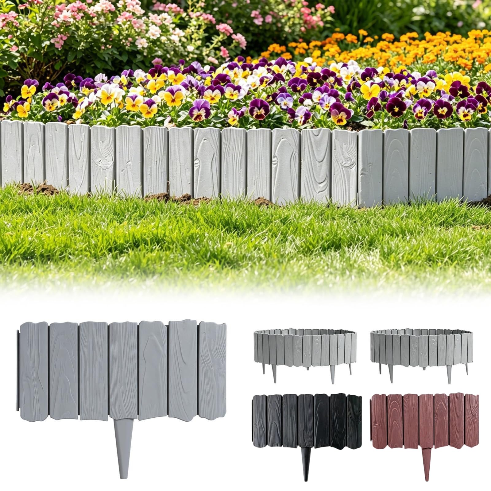 Flexible Garden Edging 5.7m/18.7ft Wood Effect Border, 21.5cm Height 29cm Width, No Digging Easy Install for Lawn, Flower Beds, Patio & Pavement, Weather-Resistant Plastic Decorative Garden Fence