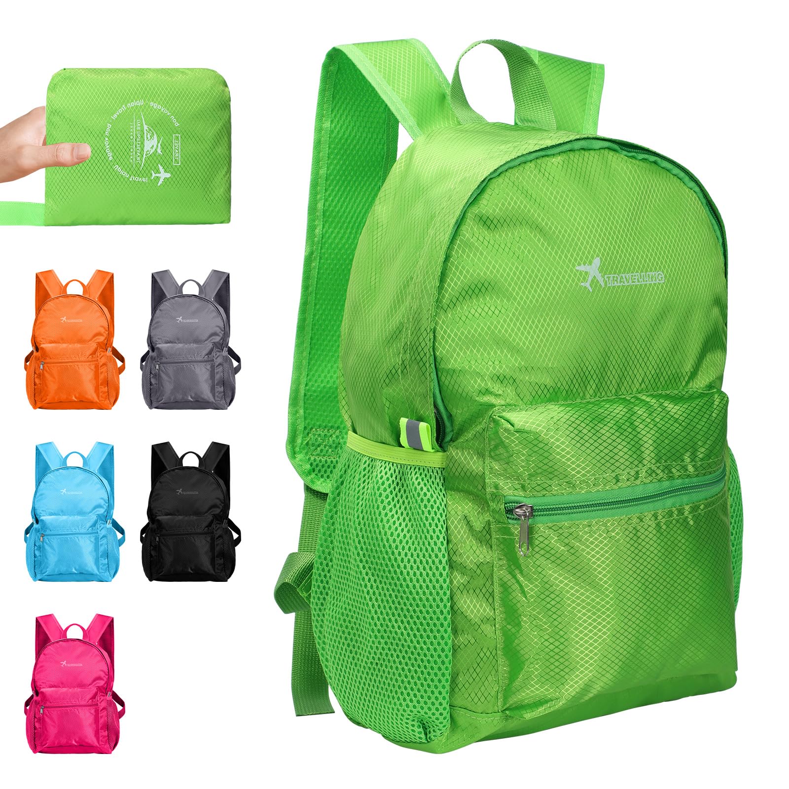 Risipu Lightweight Foldable Backpack Small Waterproof Hiking Rucksack Durable Packable Backpacks for Women Men Outdoor Hiking Biking Travelling Walking Camping (M-Green)