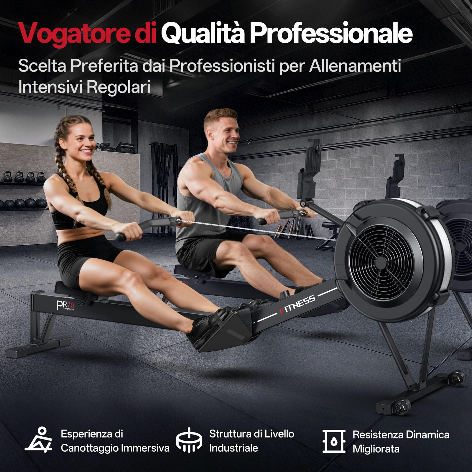 PASYOU Vogatore per Casa, Vogatore ad Aria Professionale con Bluetooth e Kinomap, Vogatore di Livello Commerciale per uso Domestico con LCD Display Intelligente, Capacità di Peso 160 KG