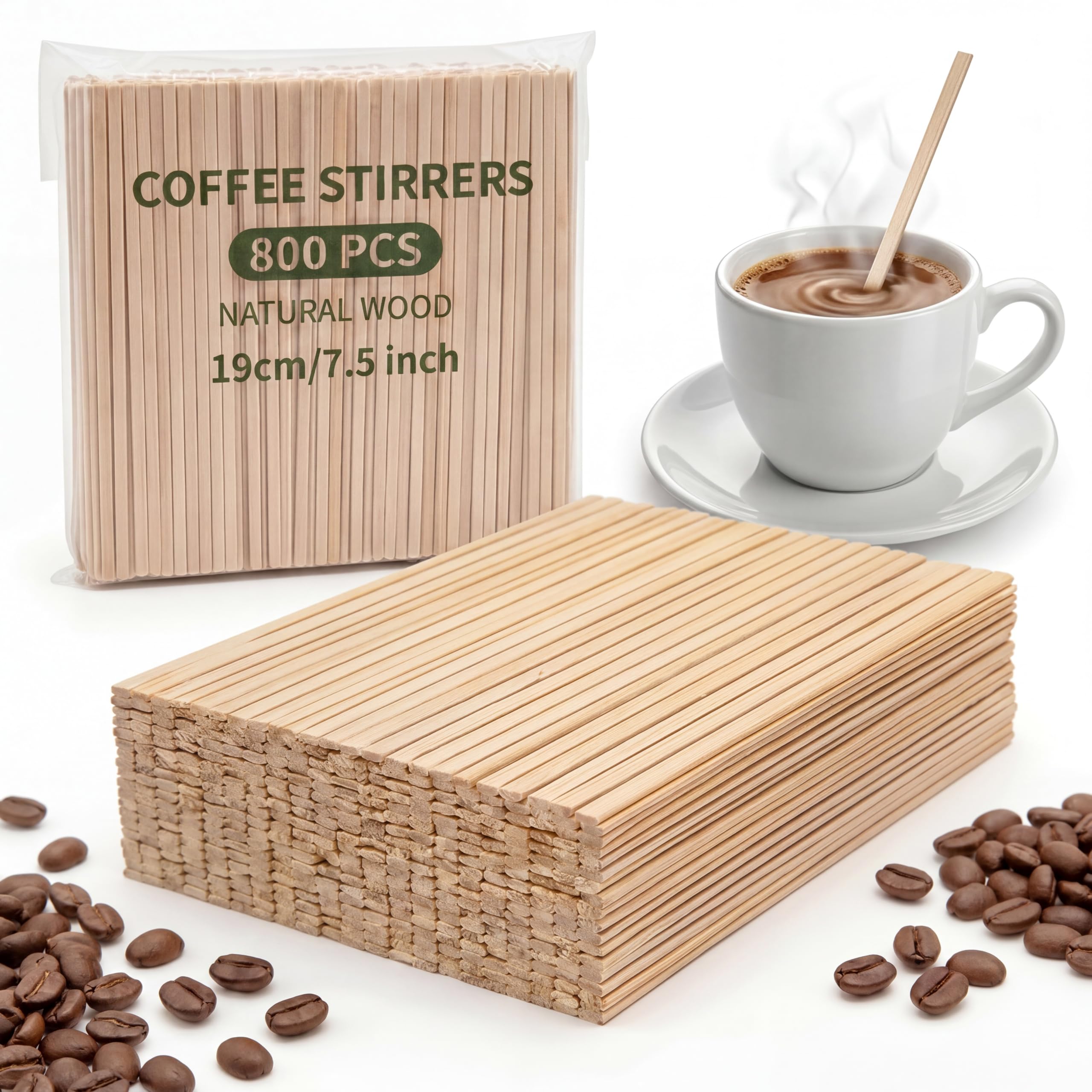800 Pcs Wooden Coffee Stirrers, 7.5 Inch Stir Sticks for 16 Oz Coffee Mug