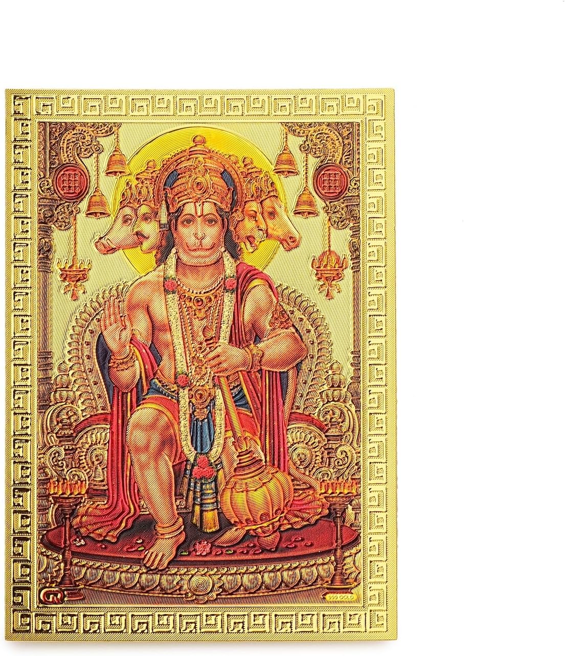 DHRUVS COLLECTION Self Adhesive Small Pocket Size Gold Plated Panch Mukhi Hanumanji Sticker for Worship, Bike, Car, Home, Office, Pooja Ghar & Temple Use (2.2 x 3.2 Inches)