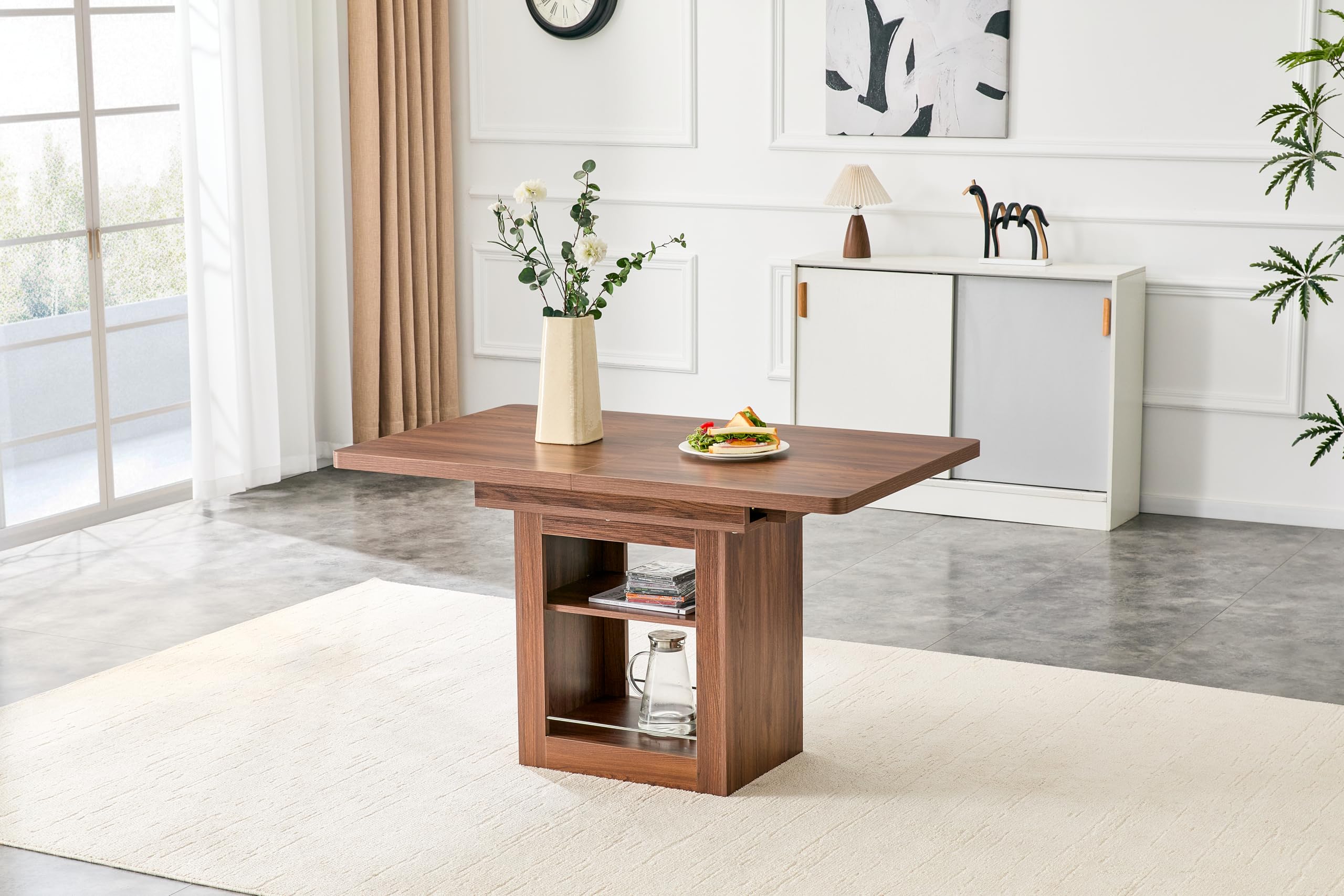 Table de cuisine peu encombrante en bois de noyer pour repas chaleureux de 4 à 8 personnes