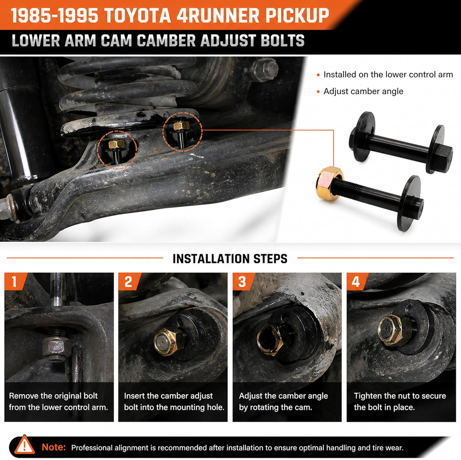 1 Pair Lower Arm Cam Camber Adjust Bolts for 1985-1995 Toyota 4Runner Pickup 4819035020 4819035010