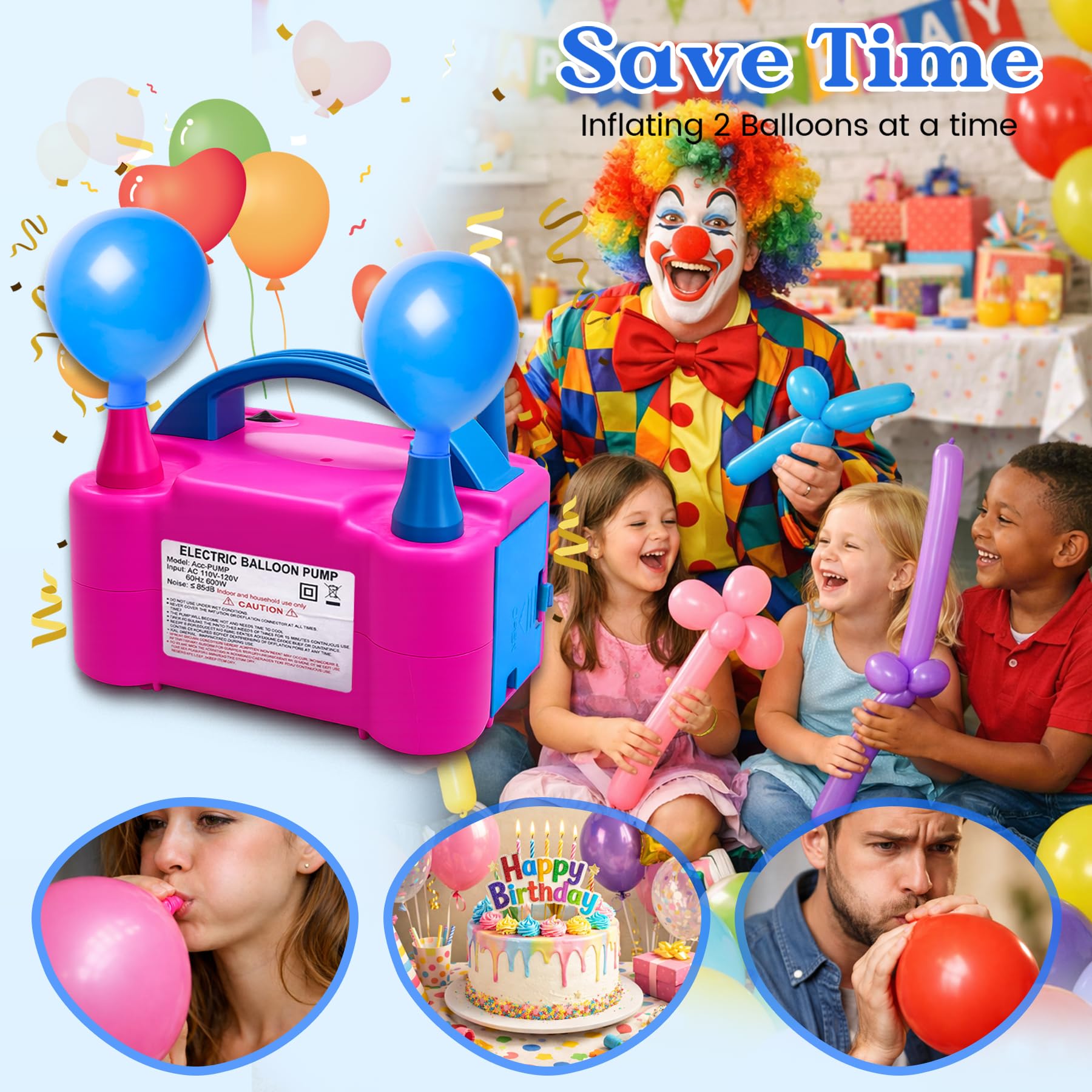 Acclsoop Balloon Pump Electric with Dual Nozzles & Tying Tool - Portable Inflator for Party Balloons, Gender Reveal, Baby Shower, Holidays — view 7