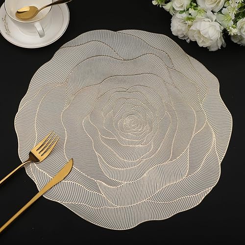 Miniatura 8 de Evevda - Juego de 6 manteles individuales redondos de oro, manteles de vinilo para mesa, lavables y limpiables, juego al por mayor para mesa de