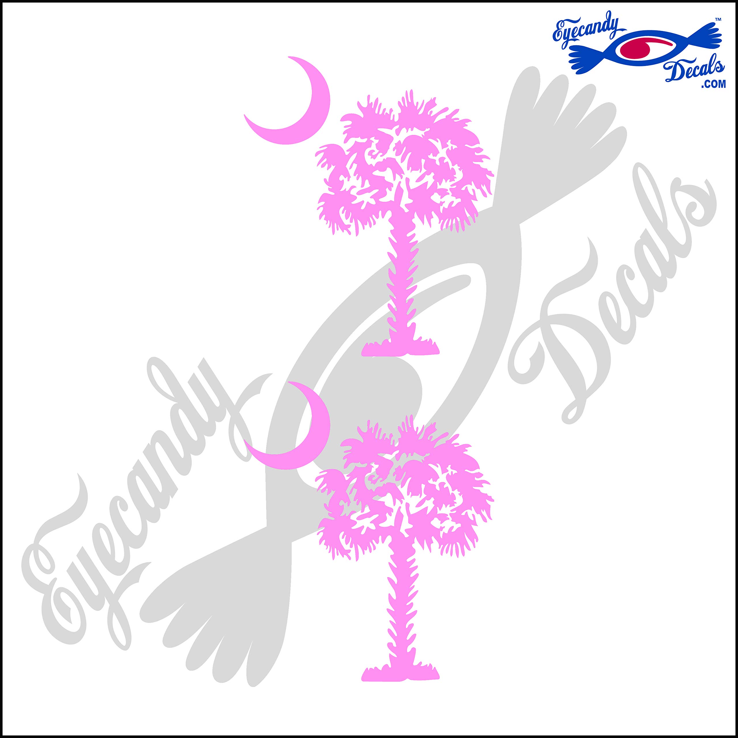 South Carolina Palmetto Moon (Detailed Style) 3" Decal Sticker 2 Pack Light Pink