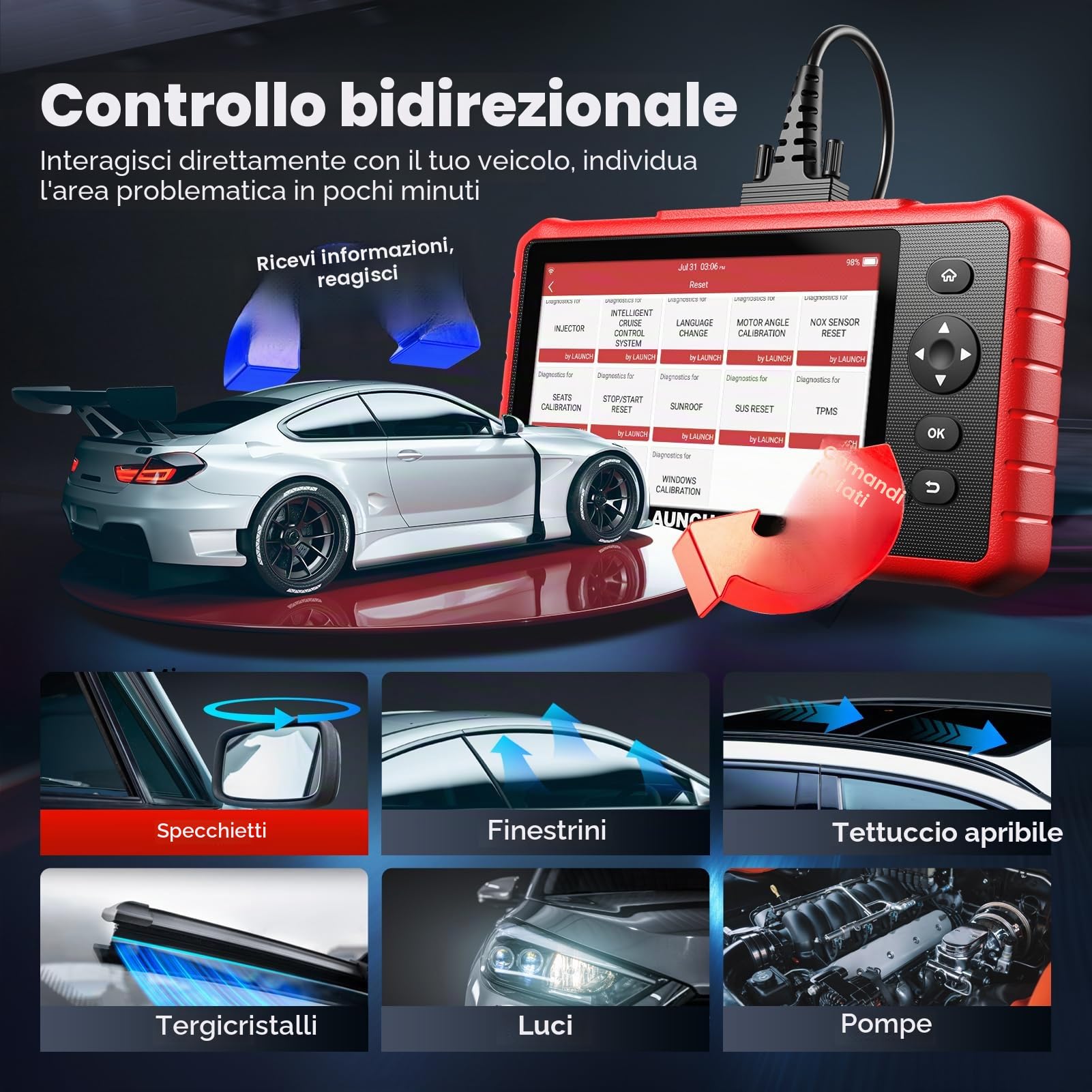 LAUNCH X431 CRP919X Lite Diagnostico OBD2, Strumento di Scansione Bidirezionale Scanner per Tutti i Sistemi, 32+ Servizi, Autenticazione FCA AutoAuth, AutoVIN, 2 Anni di Aggiornamenti Gratuiti