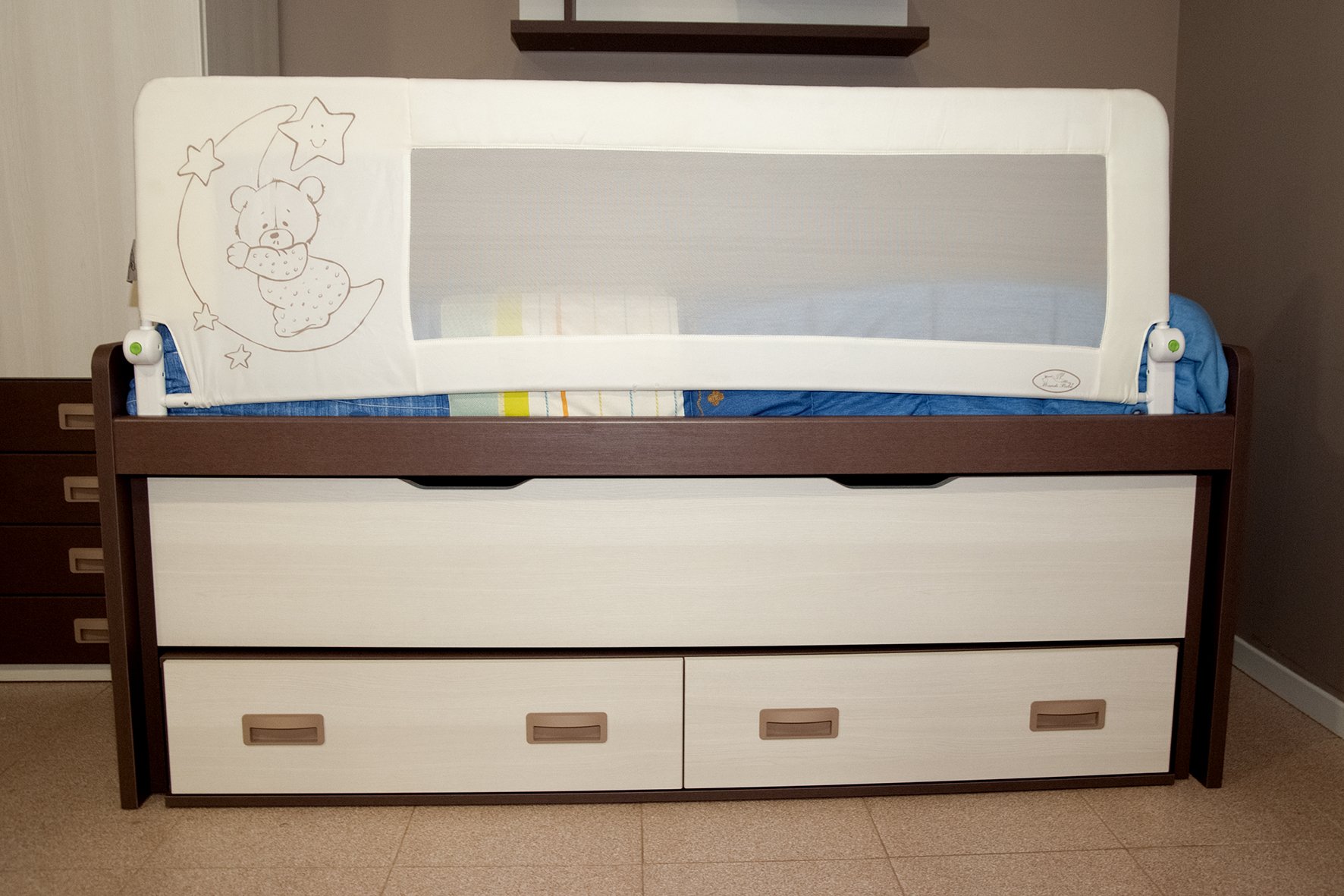 Barriera Letto Per Bambini Mundibebé - 150x66 Cm, Apribile Con Pulsante, Modello Orsetto E Luna