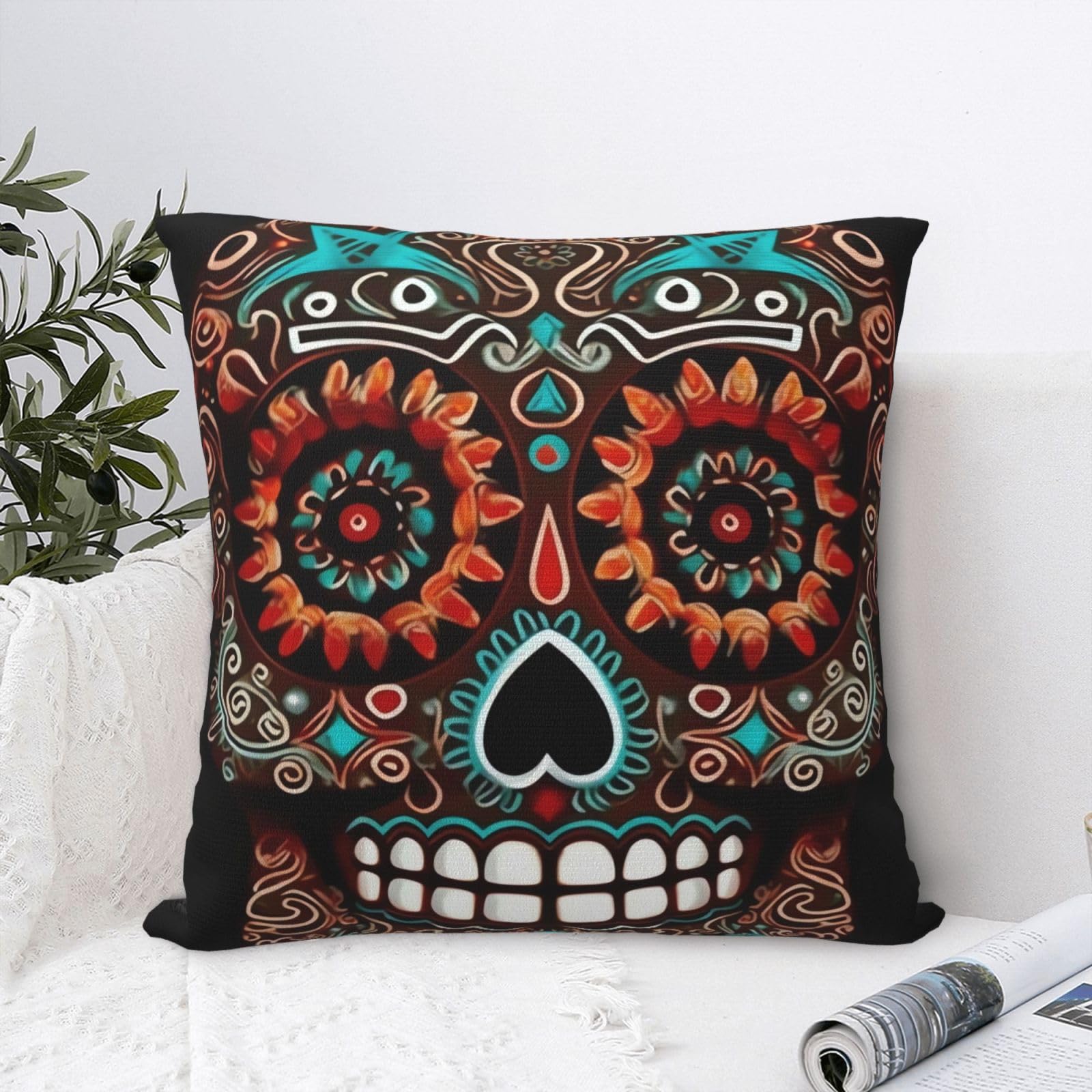 FodPand Luxury Velvet Throw Pillow Covers 18"x18" Super Soft Decorative Pillow Cases - Sugar Skulls Day of the Dead Pillowcases Modern Lumbar Cushion Cases for Couch Sofa Bed Pillow Shams