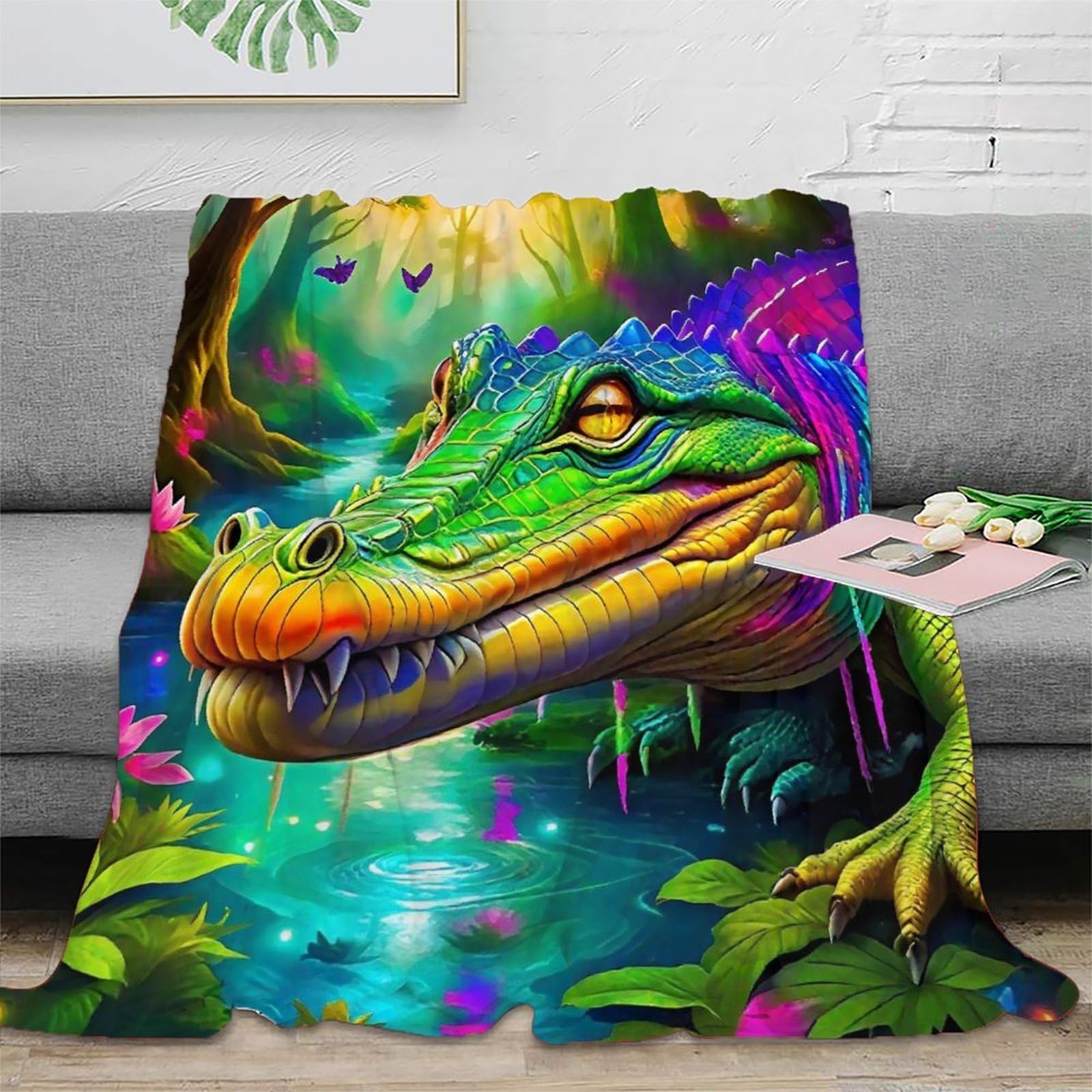 Plaid crocodile 3D chaud et doux pour cocooning sur le canapé du salon