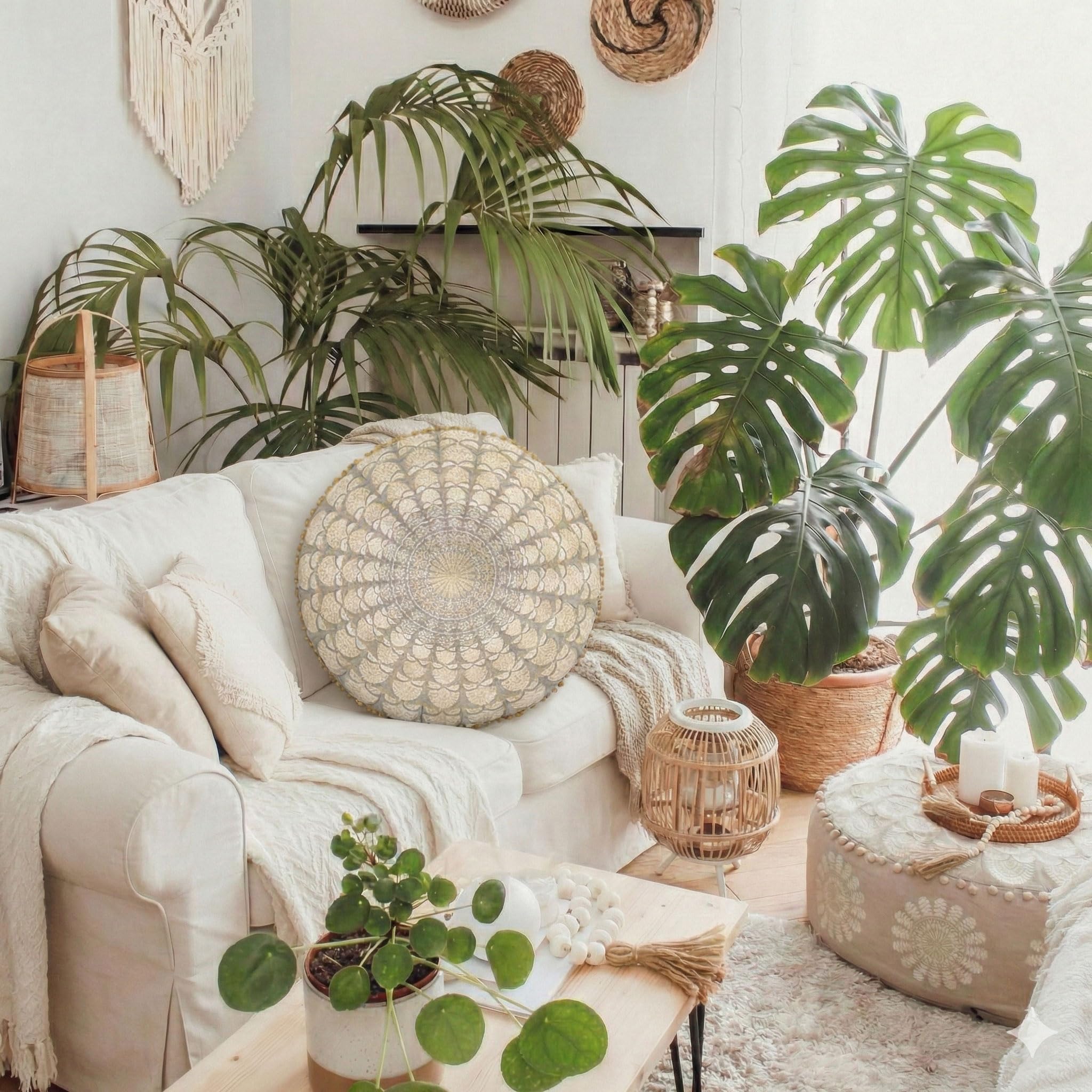 Mandala Life ART Fodera per cuscino da pavimento rotondo bohémien - 60x20 cm - 100% cotone - Custodia pouf per pouf per soggiorno, camera da letto, patio e altro (Beige, 60xm)