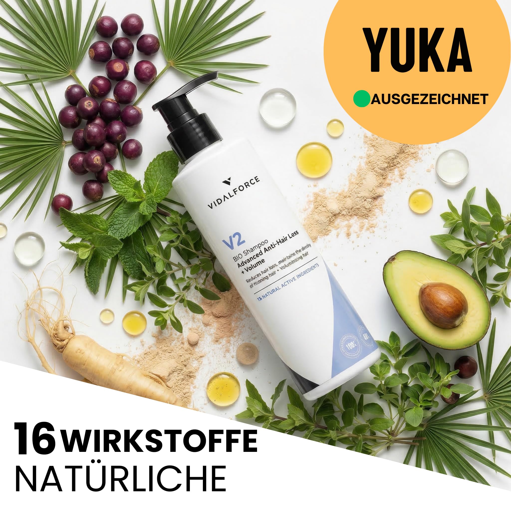 VidalForce V2 Shampoo gegen Haarausfall, erweiterter Haarausfall, sofortiges Volumen, sulfat- und silikonfrei, 250 ml