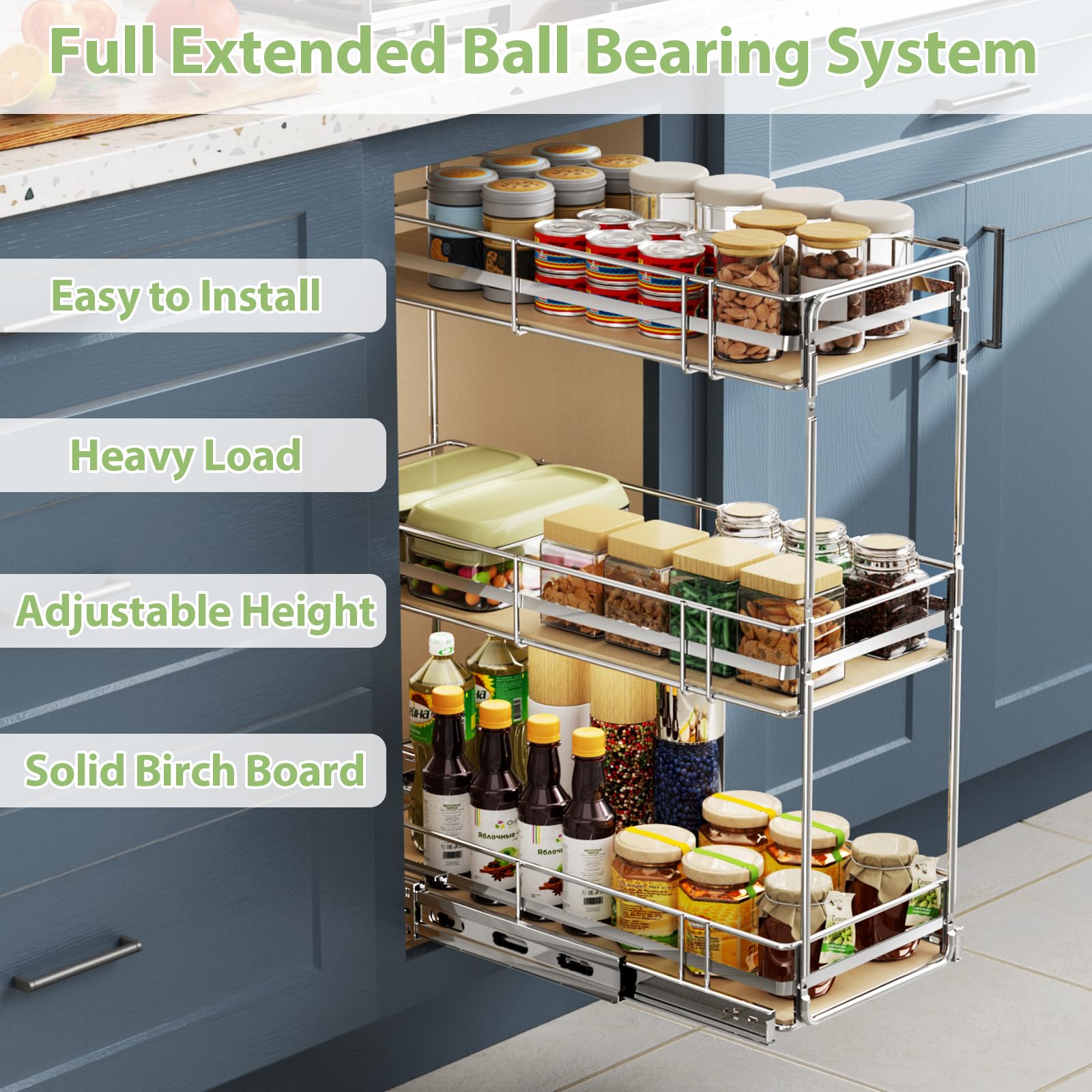 Snapklik.com : ROOMTEC 3-Tier Pull Out Cabinet Organizer Spice Rack For ...