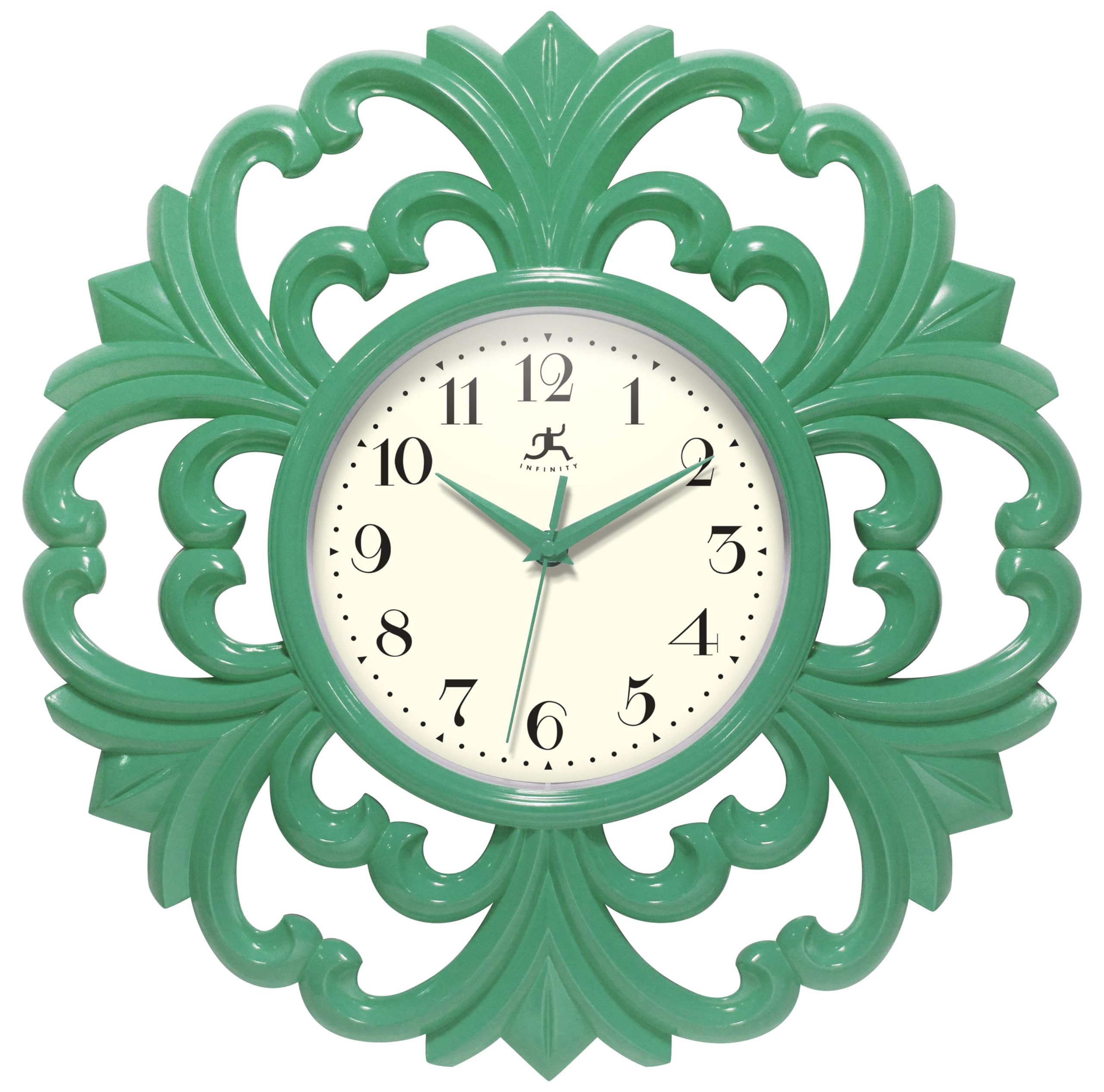 Wisteria 15.5 Inch Wall Clock, Indoor Use, Quartz Movement, Battery Operated, Silent Movement - Green
