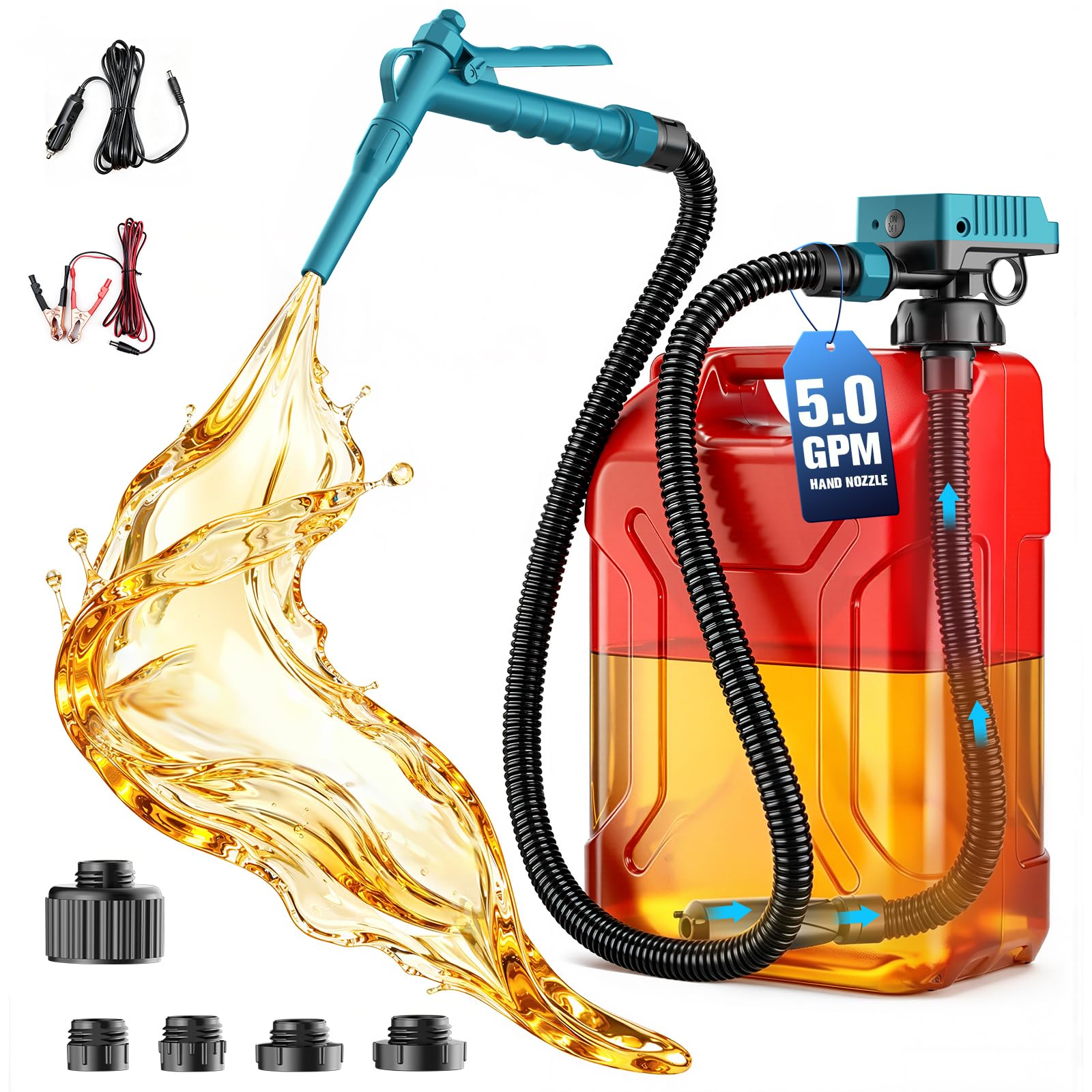 Ecarke 5 GPM Cordless Fuel Transfer Pump for Gasoline Diesel, Manual Control Portable Gas Can Pump, Compatible with Makita 18V Batteries, 51" Hose &amp; 5 Adapters (Bare Tool)