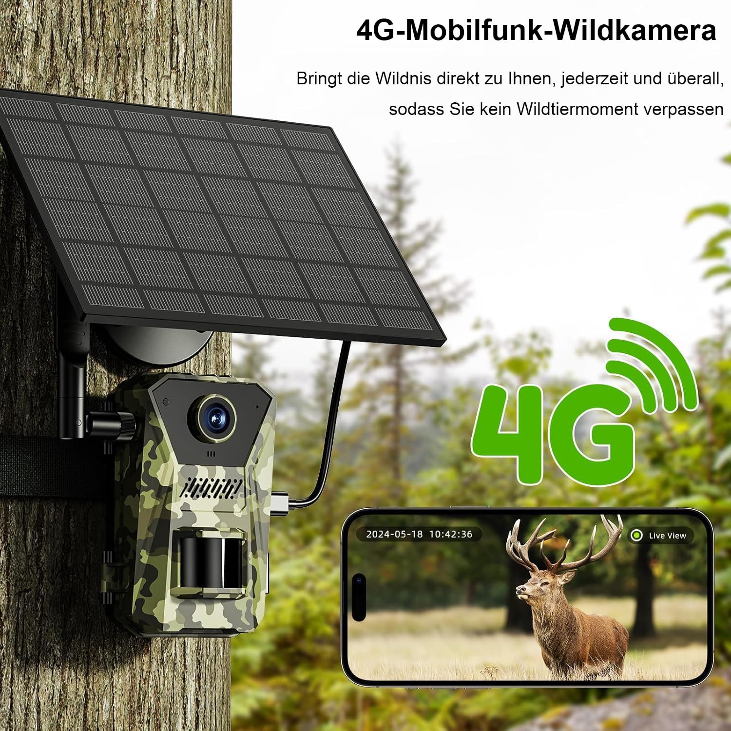 Naturepar F8 Wildkamera – 14MP 4G Wildkamera mit Nachtsicht und Bewegungserkennung 4K Wildtierkamera mit 60MP, WLAN, APP-Steuerung, Nachtsicht & IP66 wasserdicht