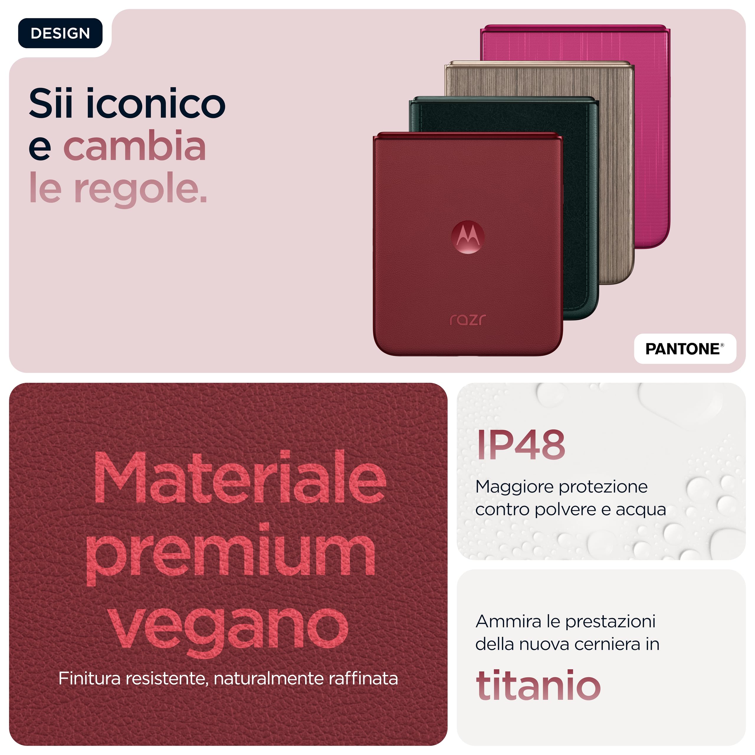 Motorola Razr 60 Ultra con Moto AI (16/512GB, 50+50MP, selfie 50MP, display esterno 4.0" interno 7" pOLED 165Hz, Qualcomm Snapdragon 8 Elite, 4700mAh, 5G, Dual SIM, Android 15) PANTONE Rio Red