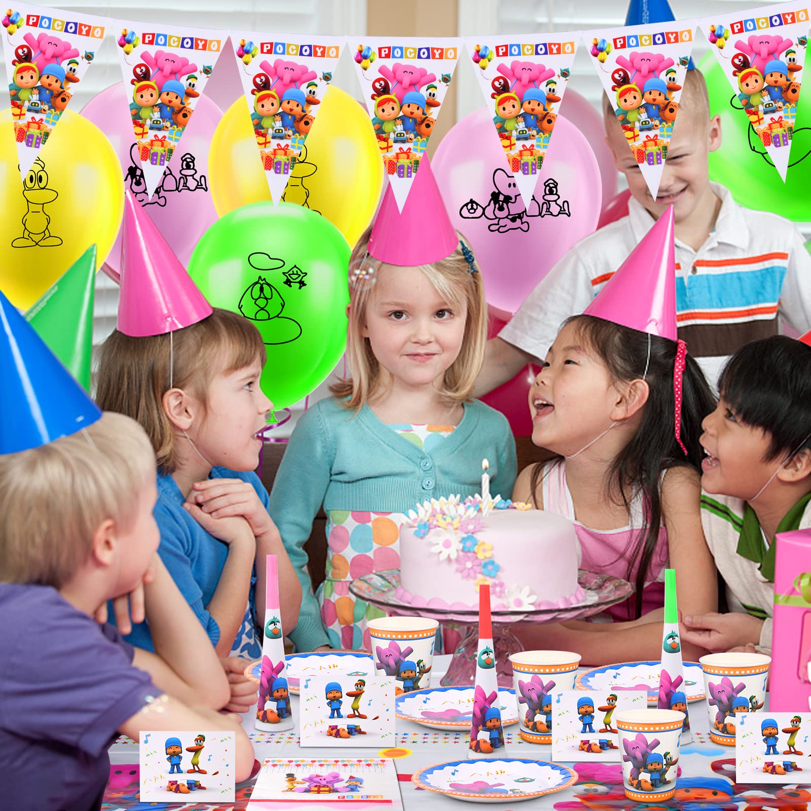 Set Stoviglie Compleanno Pocoyo - 57 Pezzi Per 10 Bambini, Tovaglia, Tazze, Tovaglioli - Foto 10