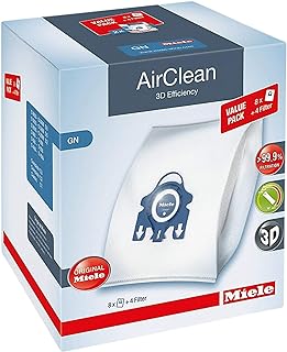 Miele AirClean 3D Efficiency Dust Bag, Type GN, XL Value Pack, 8 Bags & 4 Filters