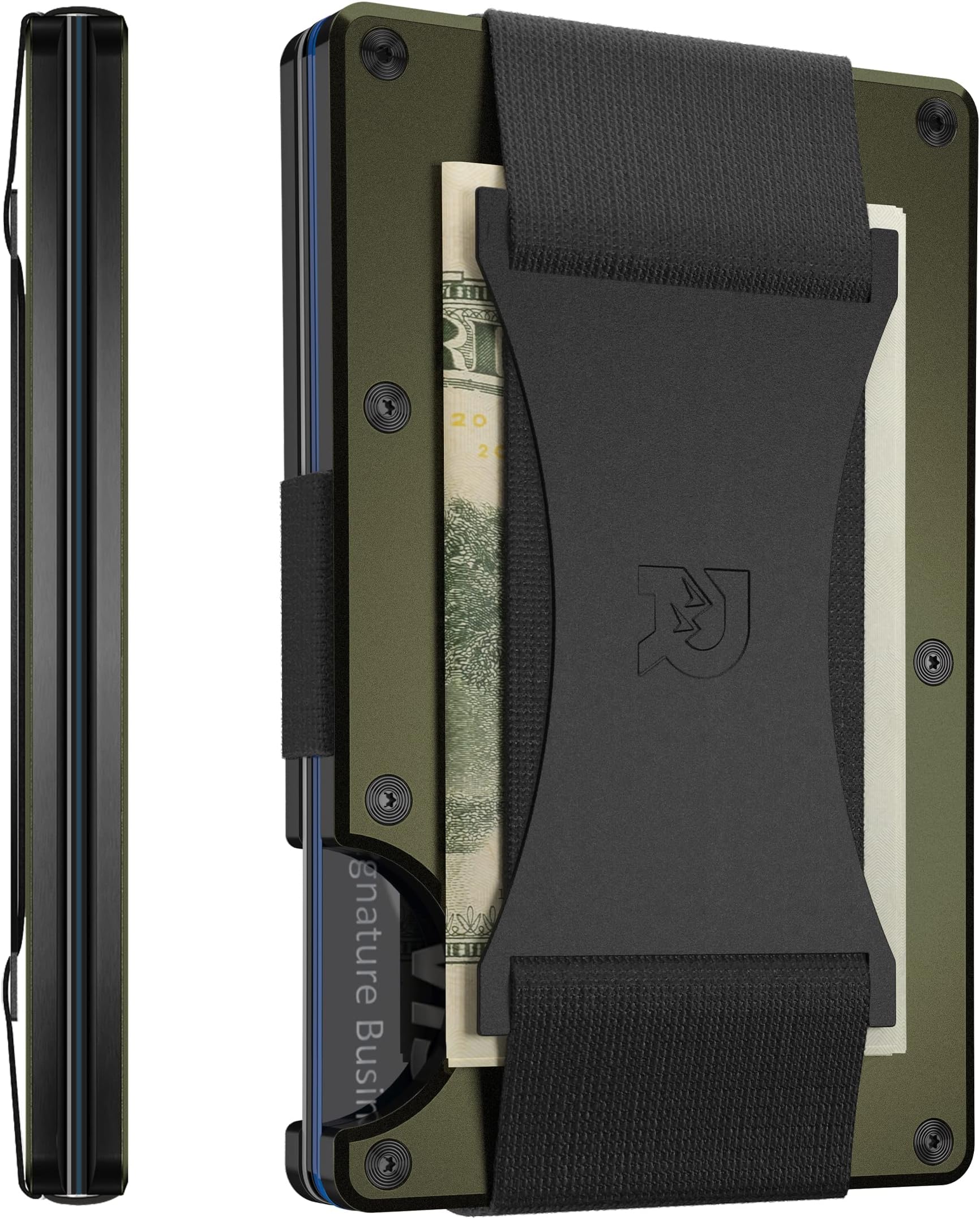 Ridge Wallet for Men - Slim Minimalist Compact Wallet, RFID Protected Front Pocket Wallets for Men, Integrated Cash Strap Card Holder (Matte Olive)