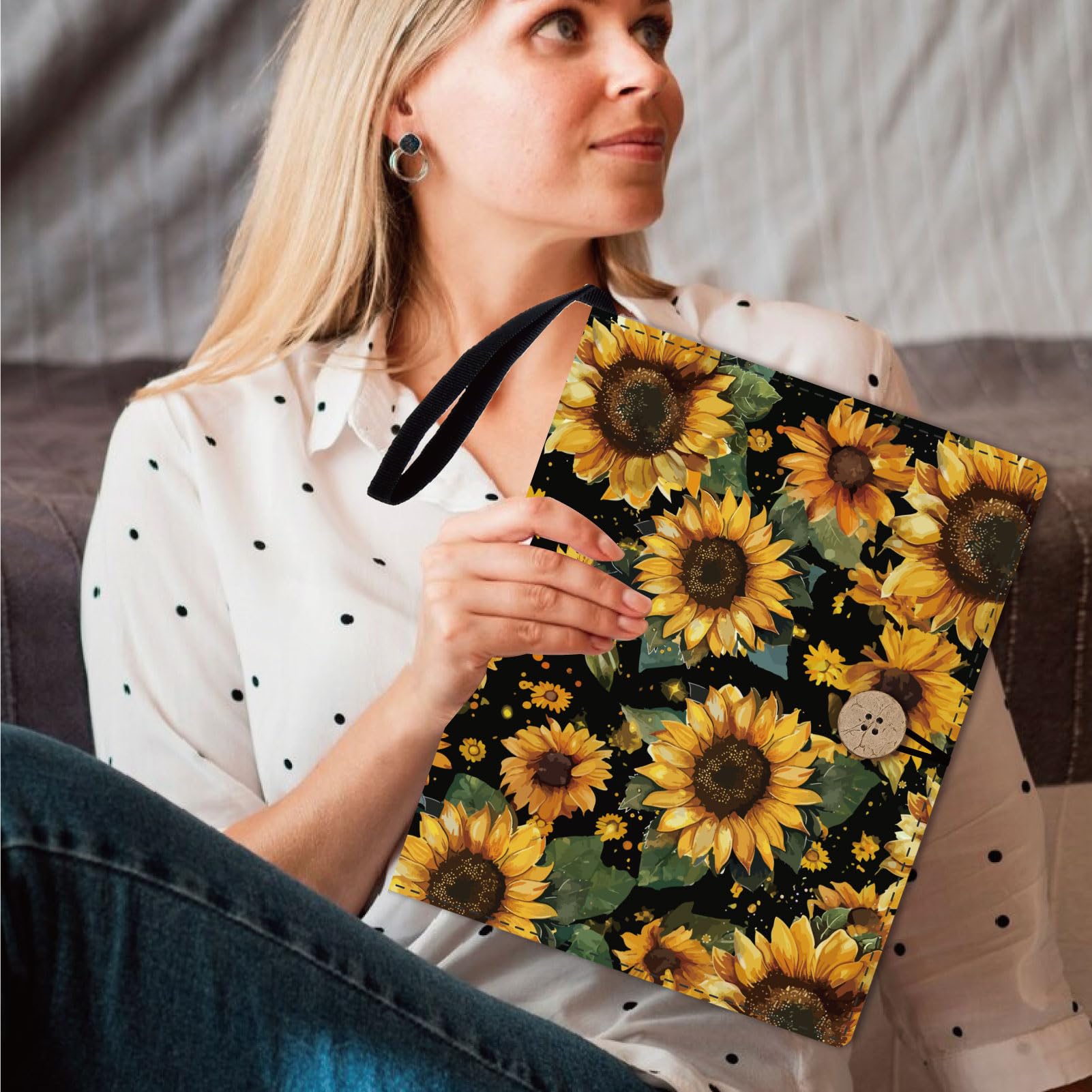 CRASPIRE Copertine per Libri A Forma di Girasole Protezione per Libri A Forma di Fiore Custodia per Libri Multistrato per Libri Tascabili Copertina per Libri in Tessuto Lavabile con Tasca Extra