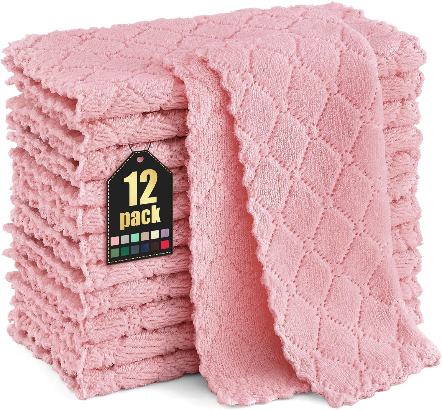 Homaxy 12 Pack Kitchen Dish Cloths (10 x 10 Inches, Pink), Super Soft and Absorbent Coral Velvet Dish Towels, Nonstick Oil Fast Drying Microfiber Cleaning Cloth, No Lint Household DishclothsOEKO-TEX STANDARD 100Compact by Design (Amazon-developed Certification)