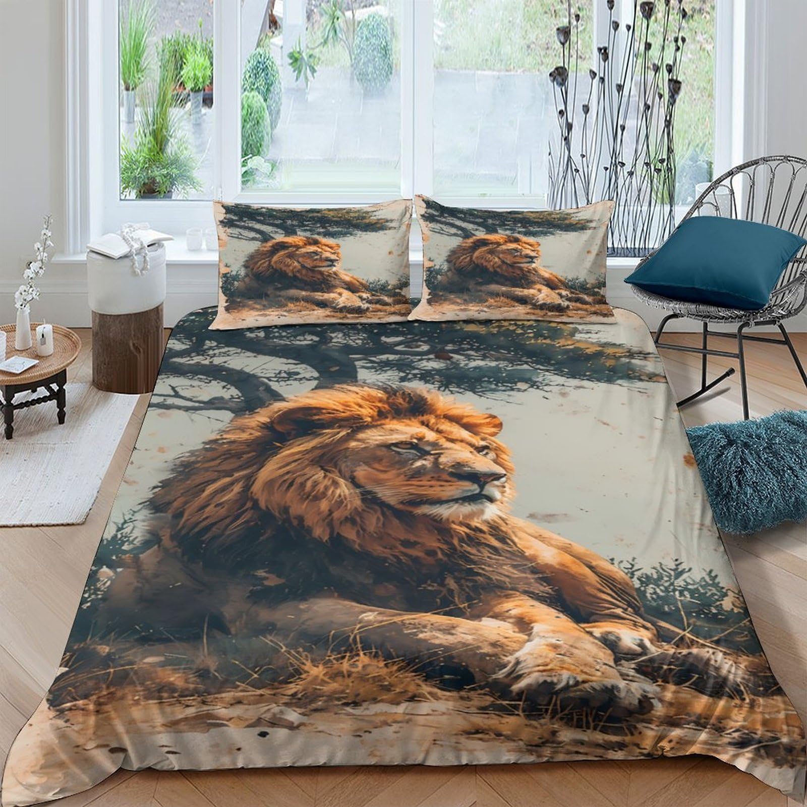 Ctjqhvkz Style-3 3D Printed Majestic Lion Fitted Sheet Microfiber Soft Breathable Savannah Landscape Mattress Cover For Bedroom Dorm Decor Single（135X200cm）
