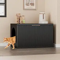 Homhedy Caixa de areia para gatos, móveis modernos de banheiro com detalhes canelados, casa de animais de estimação, serve na maioria das caixas de areia, preto