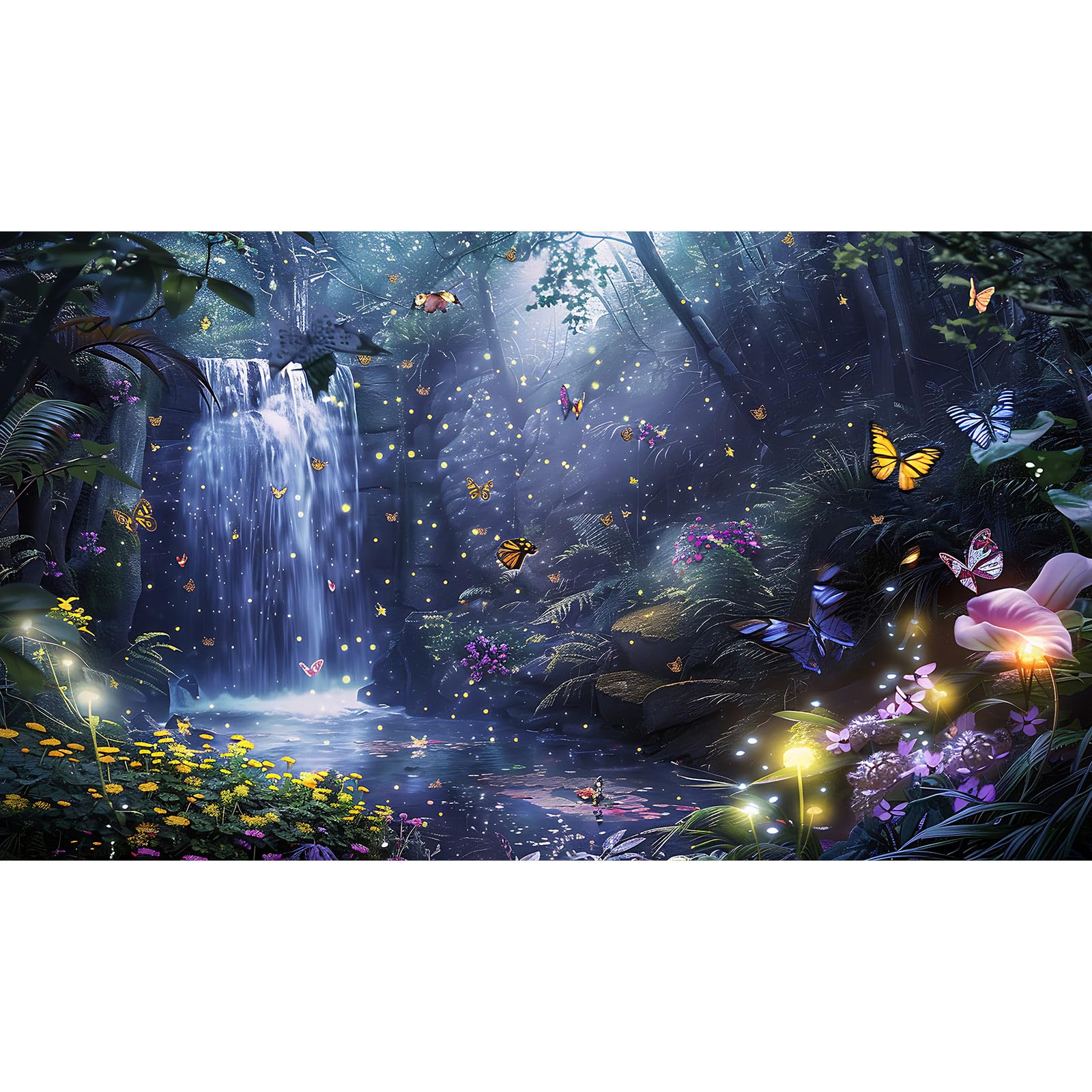 Waterfall Aquarium Background Forest Vibrant Butterflies Sparkling Lake Fish Tank Background Colorful Flowers Bloom Reptile Tank Backgrounds Mystery Mist Fantasy Forest Terrarium Backgrounds 36x24in