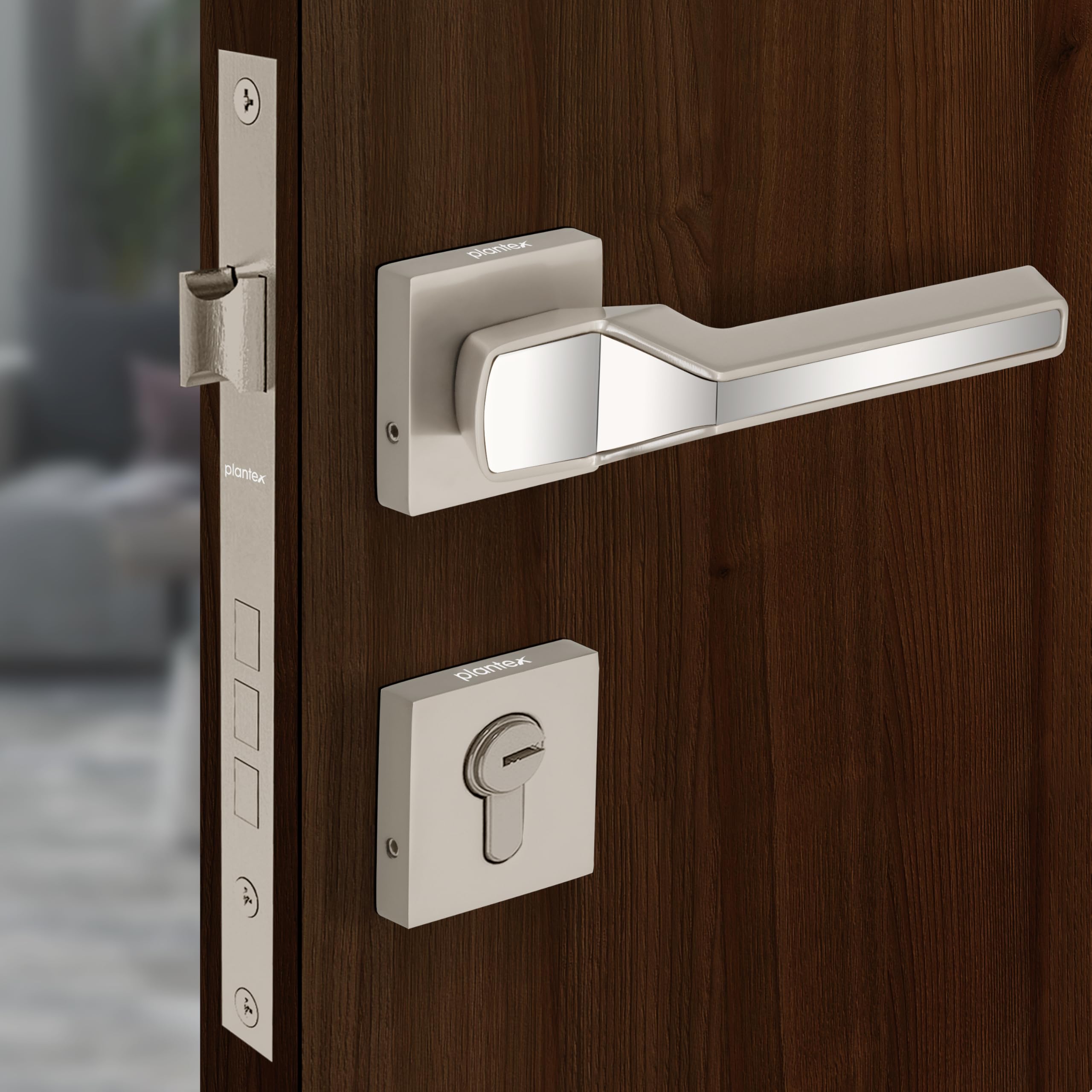 Plantex Mortise Lock - Rose Gold & Black Handle Set -11