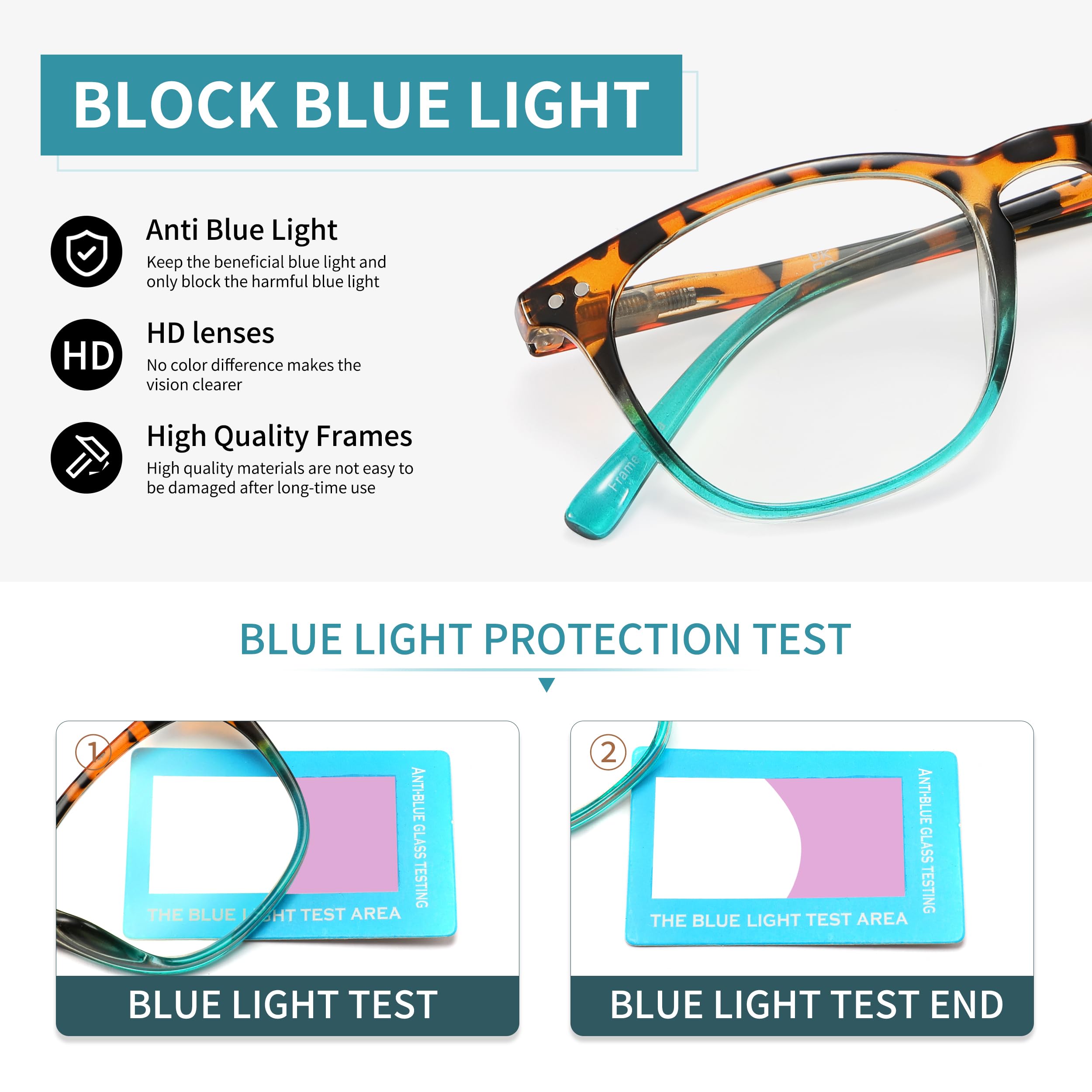Square Readers with Blue Light Blocking Spring Hinge Anti UV Glare Square Blue Light Blocking Glasses for Men & Women - Anti  main image 4