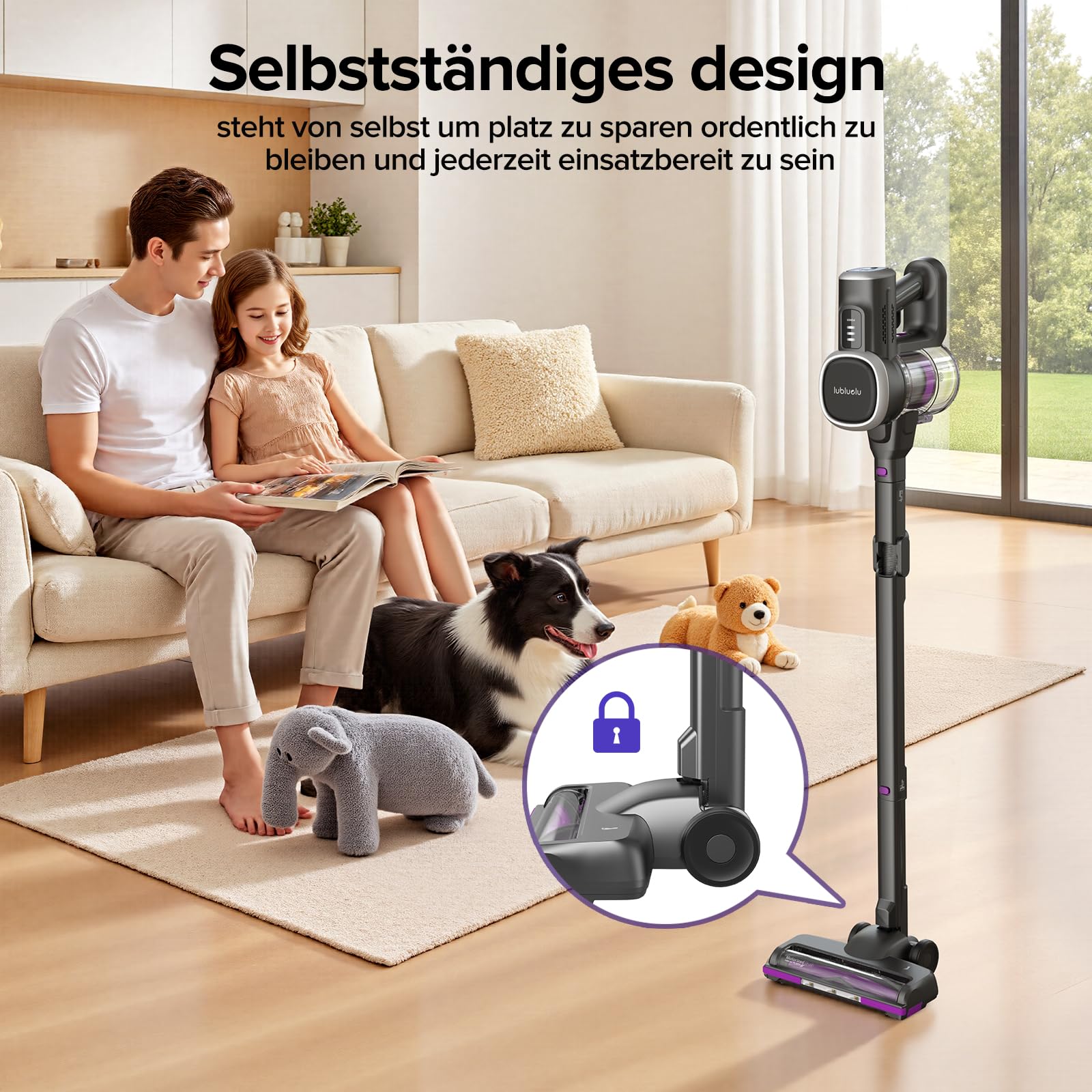 Lubluelu Kabelloser Akku Staubsauger 400W/45000Pa, bis zu 50 Min Laufzeit, Anti-Tangle-Bodenbürste, 2 Filter, für Tierhaare, Teppiche & Hartböden