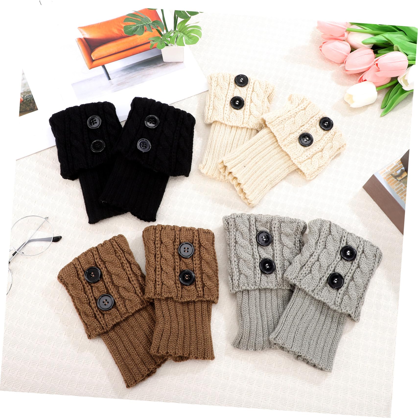 Scaldamuscoli Donna Brevi 4 Paia in Fibre Acriliche Lavorati a Maglia | Design Lavorato a Maglia, Taglio Breve alla Caviglia, Copertura per Stivali e Uso Quotidiano