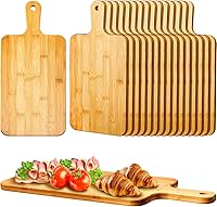 Vista 8 de Nuenen Tabla de cortar de madera con mango de 12 x 11 x 0.47 pulgadas, tablas de cortar de madera de bambú de acacia para cocina, pizza, pan, queso