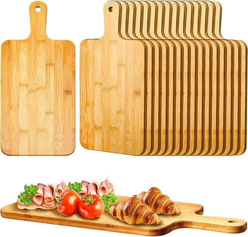 Nuenen 50 tablas de cortar de madera con mango de 15.7 x 7.8 pulgadas, tablas de cortar de madera de bambú de acacia para cocina, pizza, pan, queso,