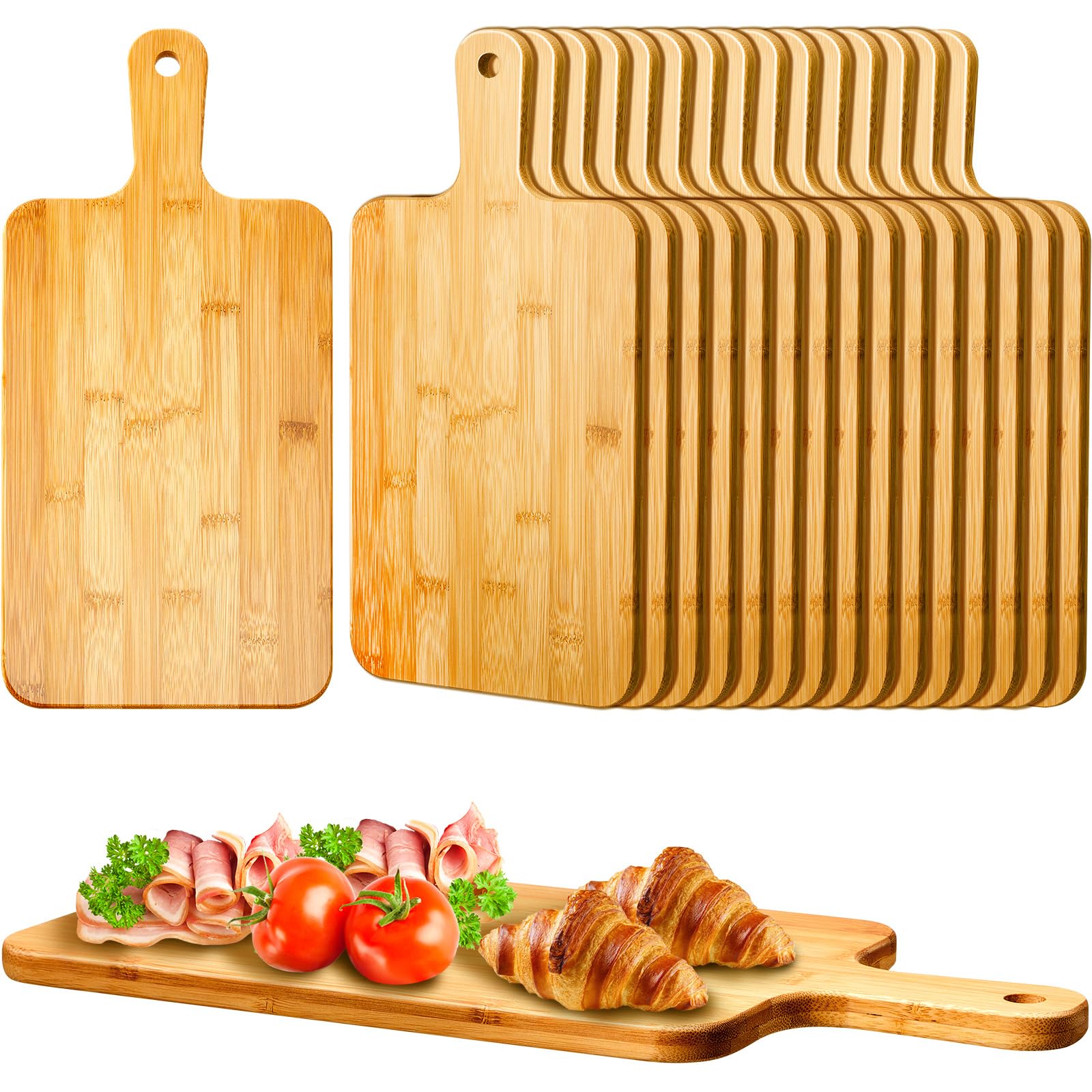 Photo 1 of Nuenen 40 Pcs Wood Cutting Board with Handle 15.7 x 7.8 Inch Acacia Bamboo Wooden Serving Kitchen Chopping Boards for Pizza, Bread, Cheese, Charcuterie, Fruit, Vegetables (Bamboo)
