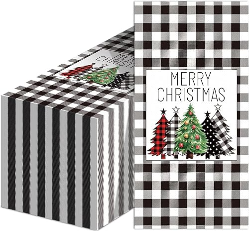 Servilletas de Navidad de búfalo blanco y negro, servilletas de papel desechables para decoración de mesa de Navidad (100 unidades)