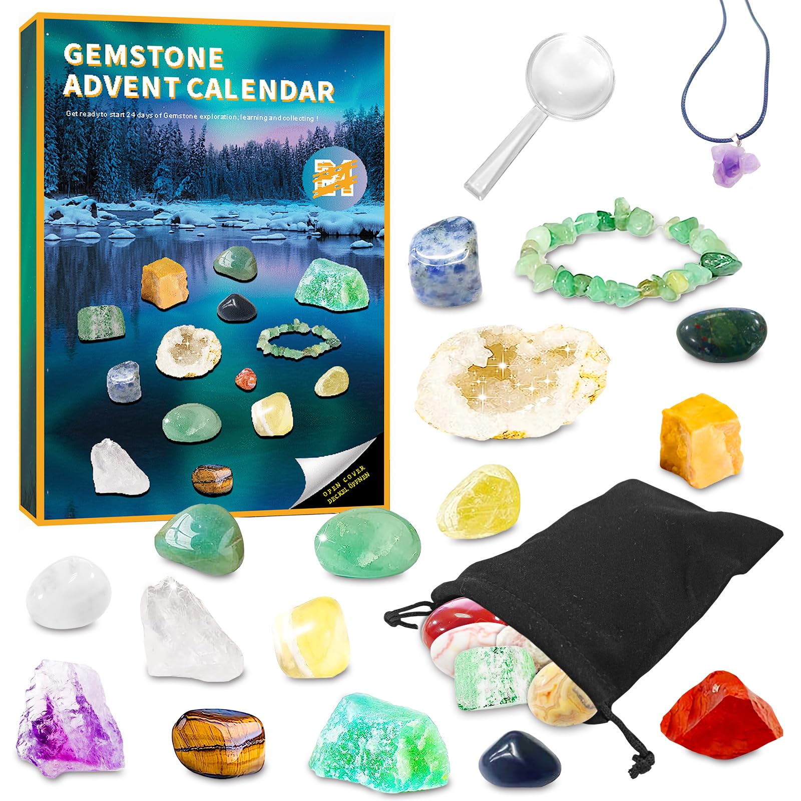 LAISGOO Advent Calendar 2023, Christmas Countdown Calendar for Boys Girls, 24 Days Rocks Minerals Gemstones Crystal Collection, Stone Learning Geology Enthusiasts Gift for Kids Adult