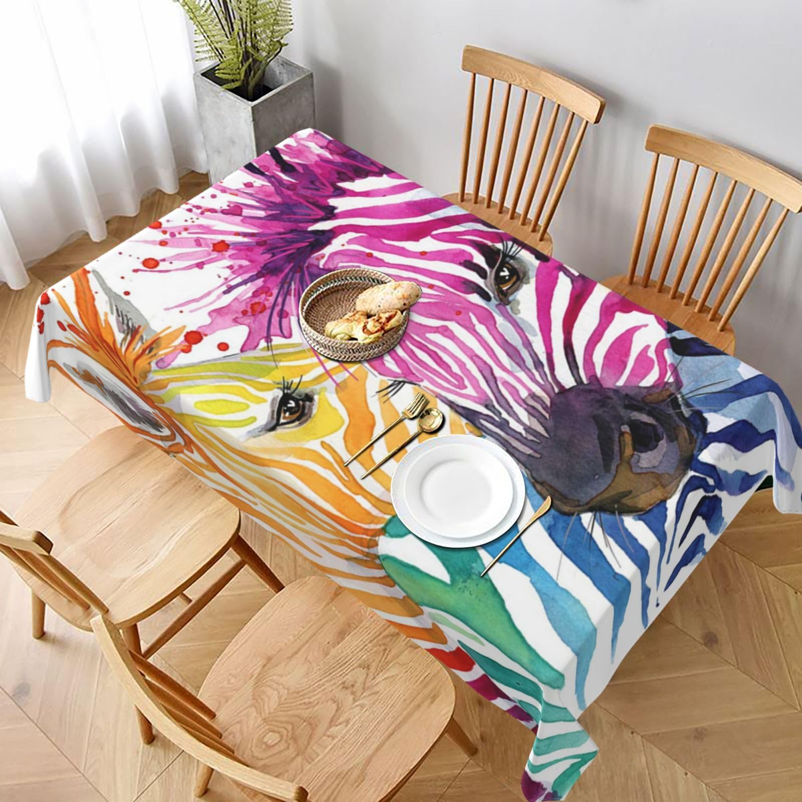 BNVSADC Rainbow Zebra Printed Rectangle Tablecloth 228x152 CM, Water Resistant Polyester Table Cloth Decorative Fabric Table Covers for Kitchen Dining Table Parties Camping