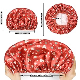 4 PCS Shower Cap for Women, Elastic and Reusable Bath Caps, Double Layers Shower Caps Reusable Waterproof, Bathing Shower Caps, Environmental Bath Hair Protection Cap - Chrismas Pattern