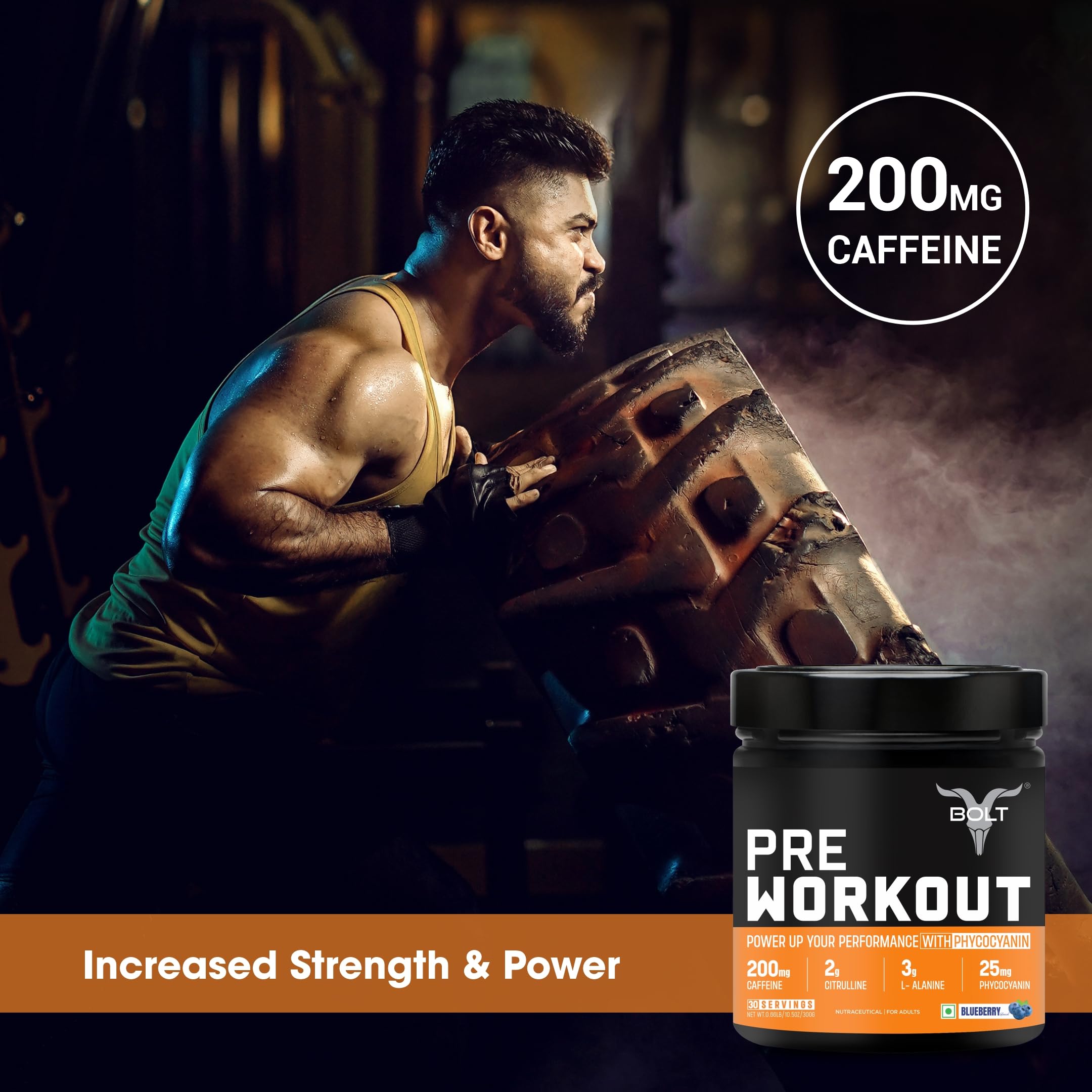 Bolt Pre Workout Supplement | 300 grams,30 Servings |With Caffeine Powder, Citrulline Malate, B-Alanine, Taurine For Explosive Energy, Pump & Focus | Blue Berry Blast 1