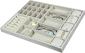 Reluz Art Organizador Para Joias Gaveta Veludo Para Acessórios, Relógios, Anéis, Óculos e Colares (Bege, 45 x 35 x 3,5cm Joias)