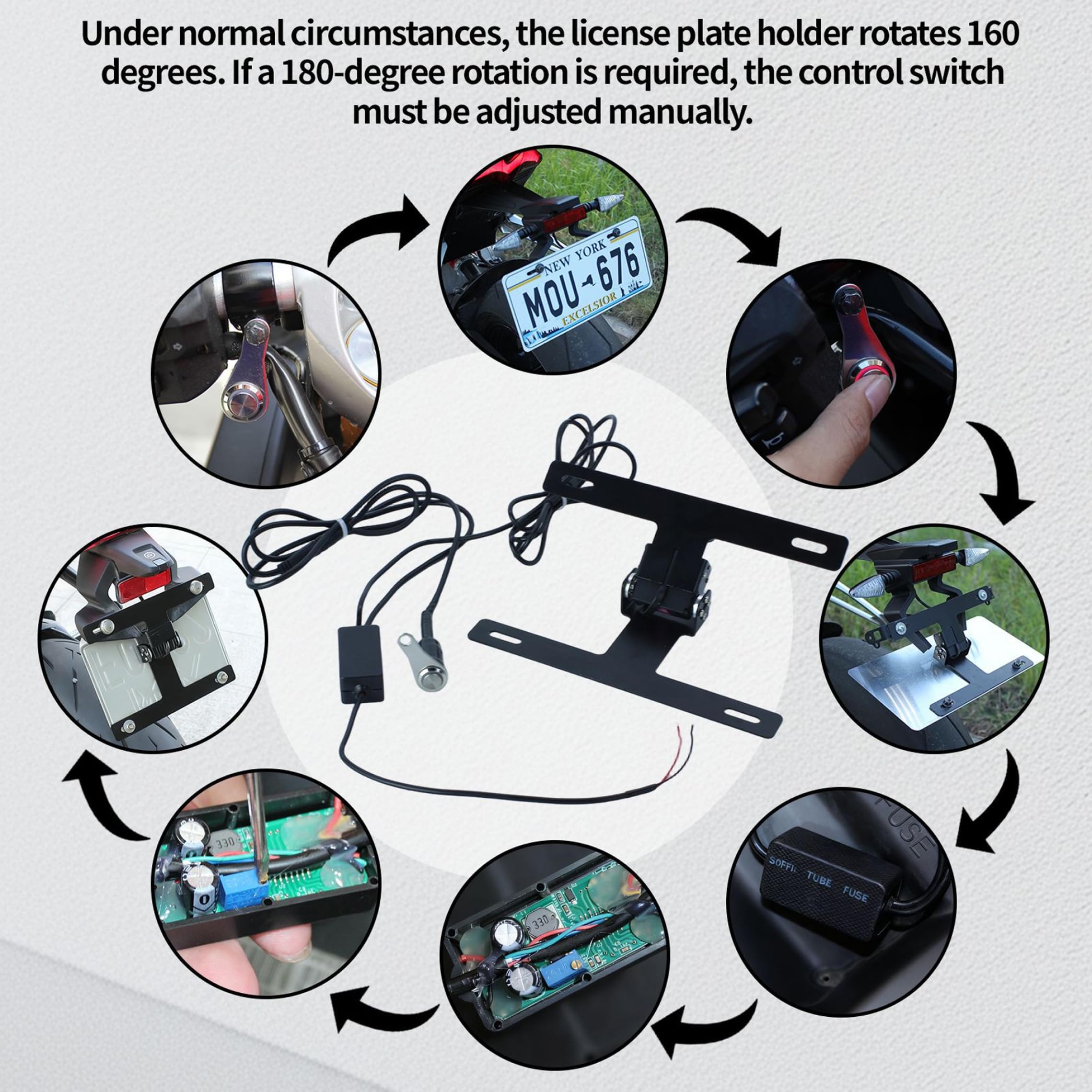 Support de Plaque d'immatriculation de en Alliage d'aluminium Pliable à Distance électrique, idéal pour Les modifications à Queue Courte, Support Plaque pour Motos, Tout-Terrain