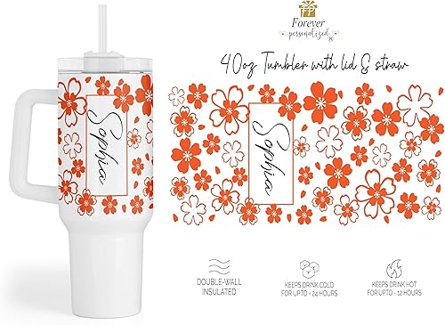 Miniatura 5 de Vaso personalizado de 40 onzas con asa y pajita, vaso aislado de acero inoxidable, taza de viaje, taza de café de doble pared para bebidas frías y