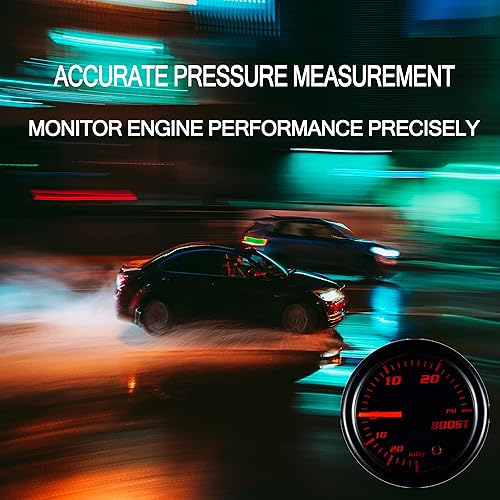 Miniatura 2 de YONEDA Turbo Boost - Kit de medidor de vacío de 30 PSI tintado 7 colores, incluye manguera mecánica y ajuste en T, esfera negra, para automóvil y