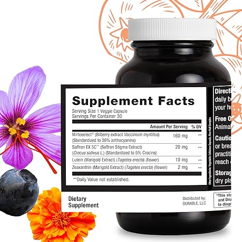 Miniatura 6 de Durable Vision - Azafrán, arándano, luteína y zeaxantina - Apoya la protección de la luz azul, fatiga ocular, claridad de visión y salud macular -