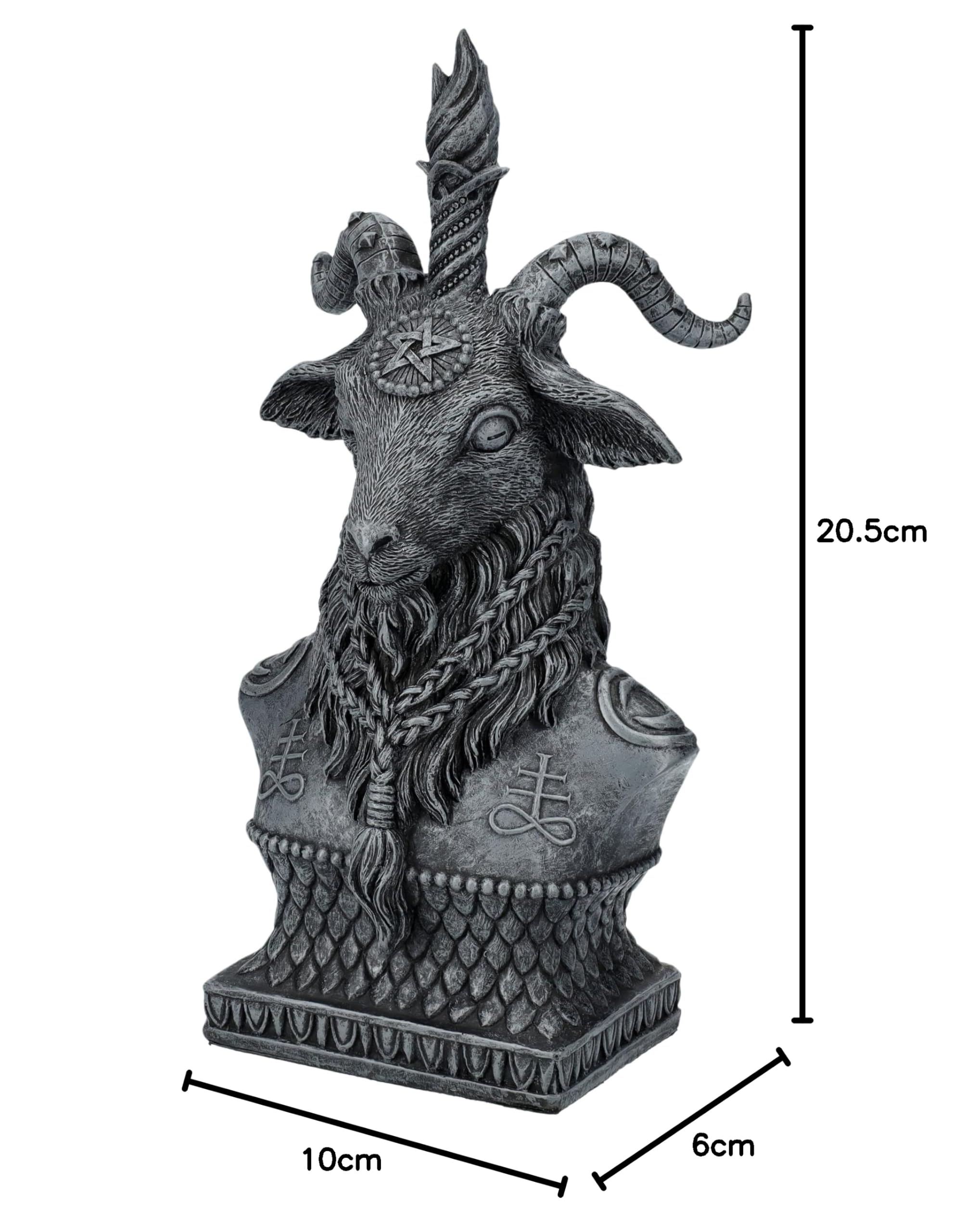 Pacific Giftware Buste Mystique Baphomet avec Cornes et Barbe tressée, en Pierre Artificielle, 20,5 cm, Noir et Gris