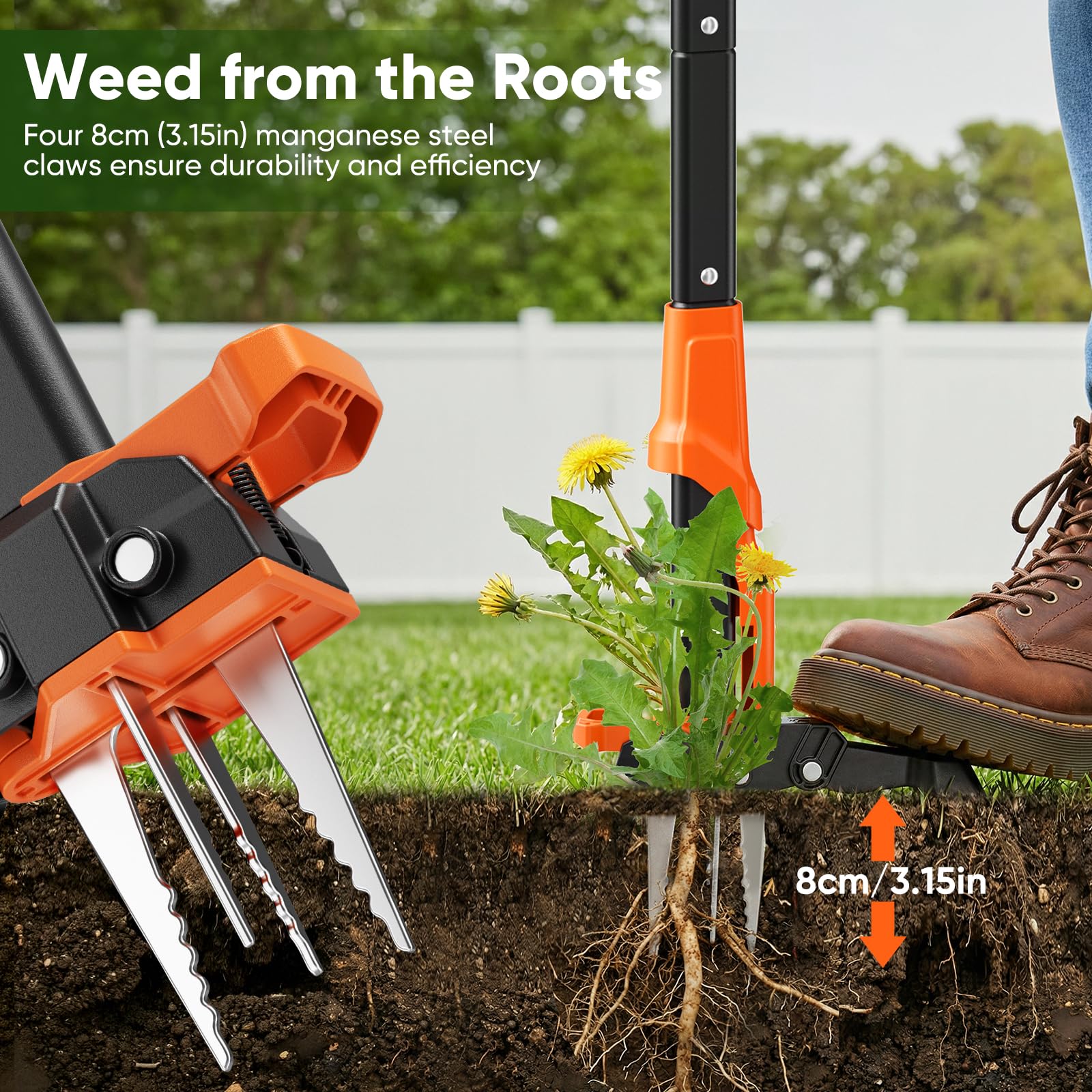 Weed Puller with 60L Garden Bag, Length 100cm, with 4 Strong Claws, Garden Tool for Lawn, Patio, Garden - 4