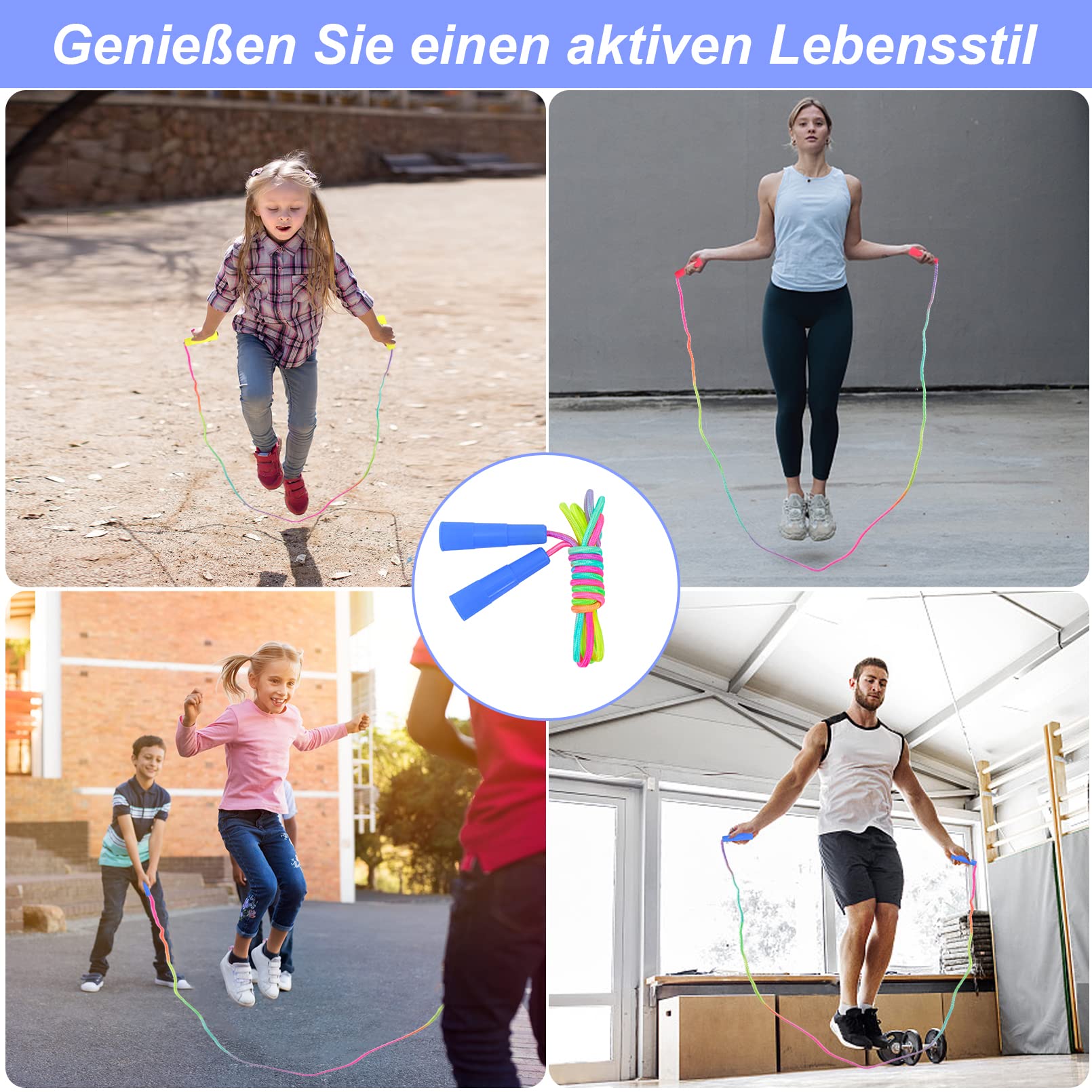 Corda per saltare per bambini, 20 pezzi, corda per saltare regolabile, 220 cm, corda di cotone Jump Rope per bambini, scuola, attività all'aperto