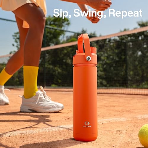 Miniatura 498 de ENCOOL Botella de agua aislada con popote, de acero inoxidable, a prueba de fugas, sin BPA, al vacío de doble pared que se mantiene fría durante 24
